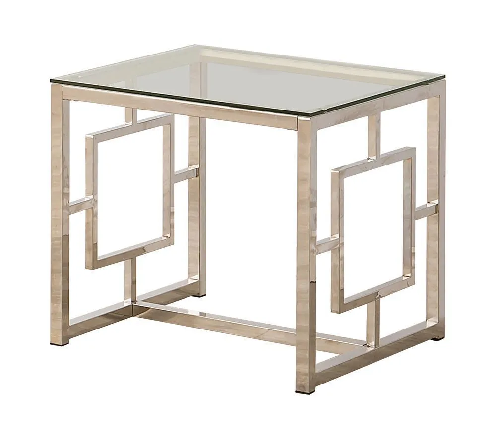 Merced Nickel Square Tempered Glass Top End Table - Image 7