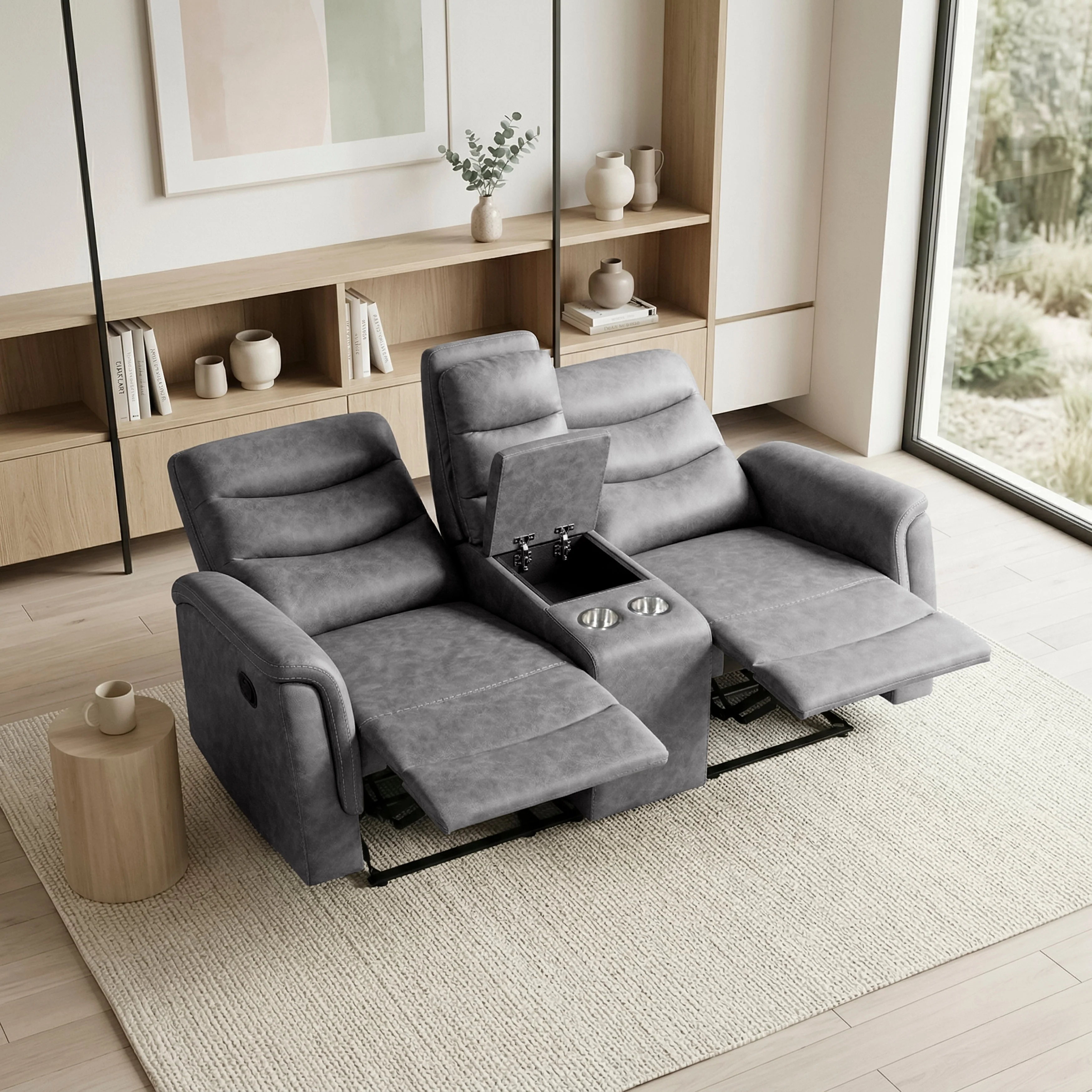 Metric Gray Double Glider Reclining Loveseat with Center Console - Image 12