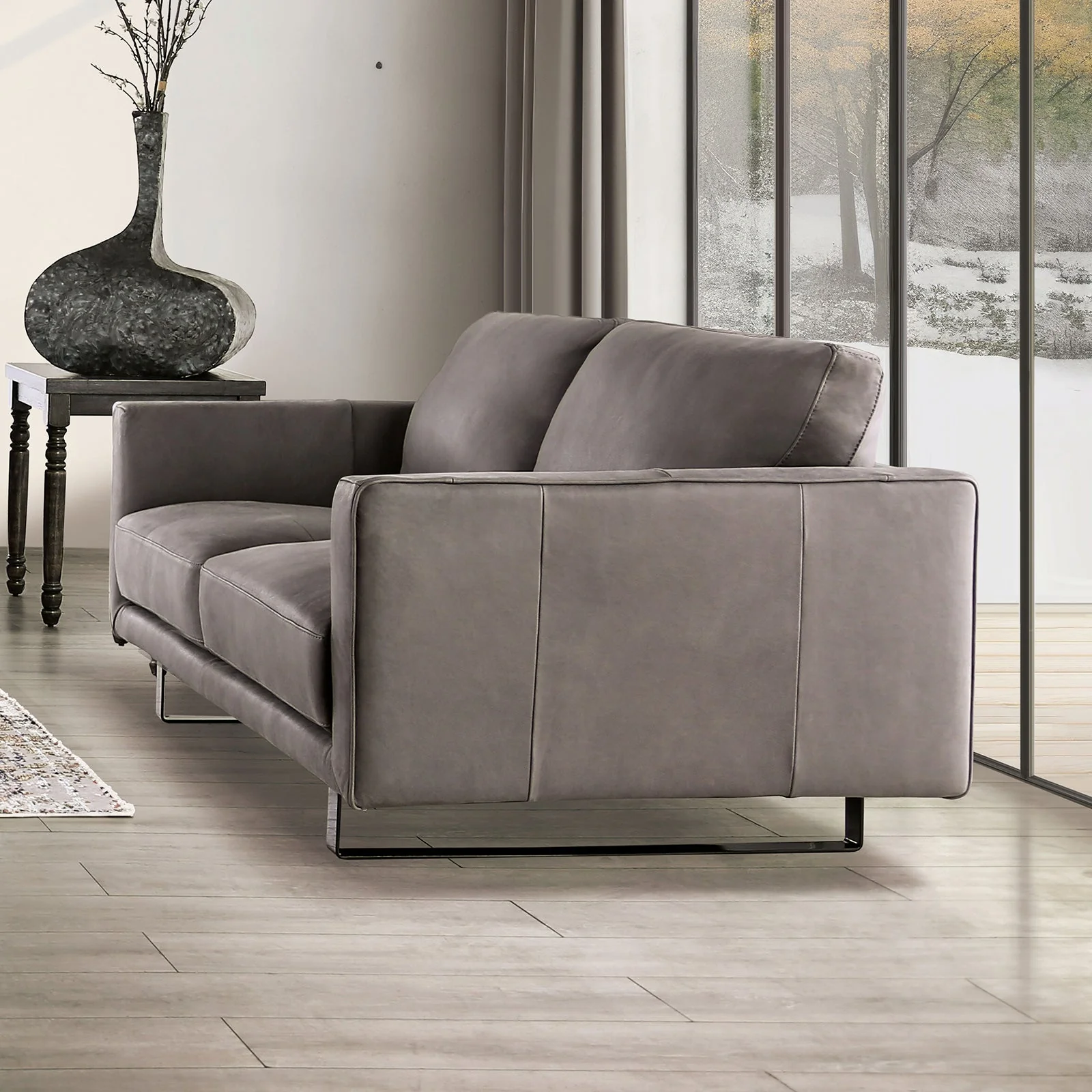 Mezzanotte Gray Real Italian Leather Living Room Set - Image 3