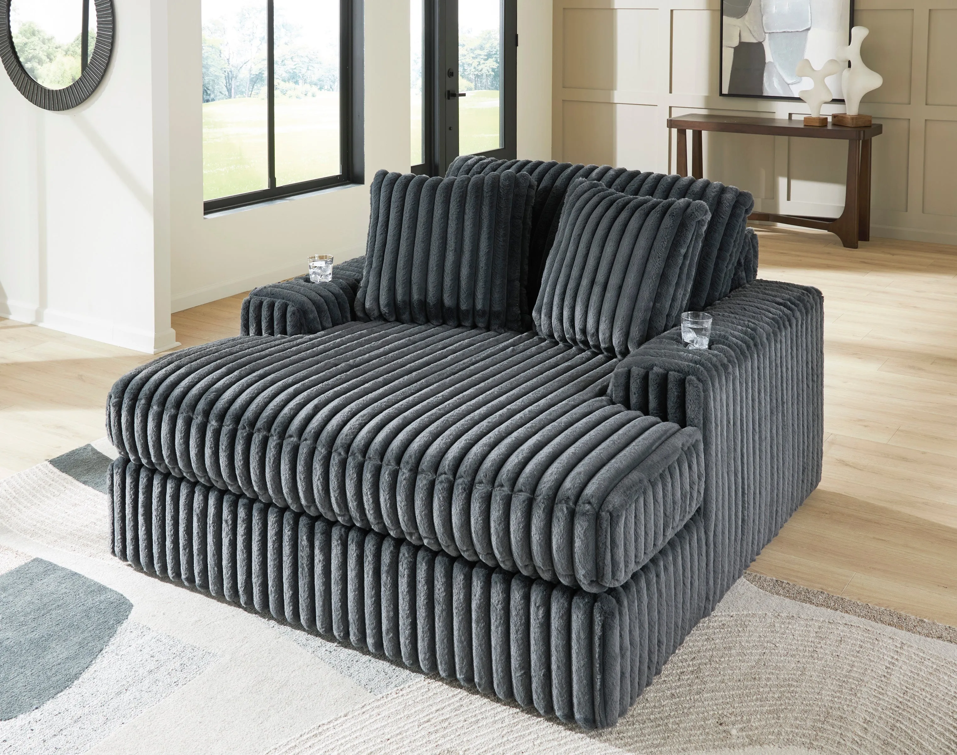 Midnight-Madness Gunmetal Sofa, Loveseat and Oversized Chaise - Image 10