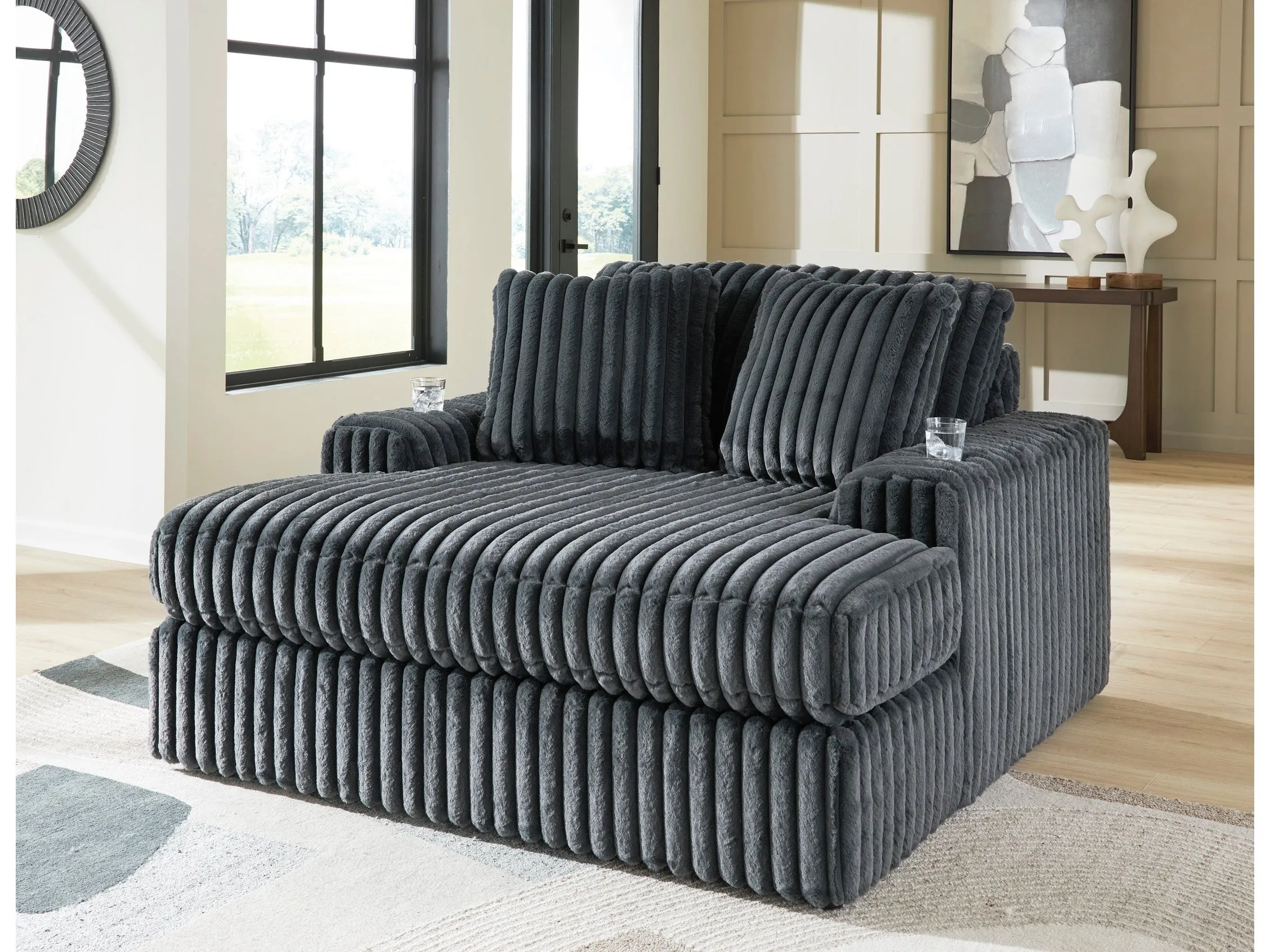 Midnight-Madness Gunmetal Sofa, Loveseat and Oversized Chaise - Image 11