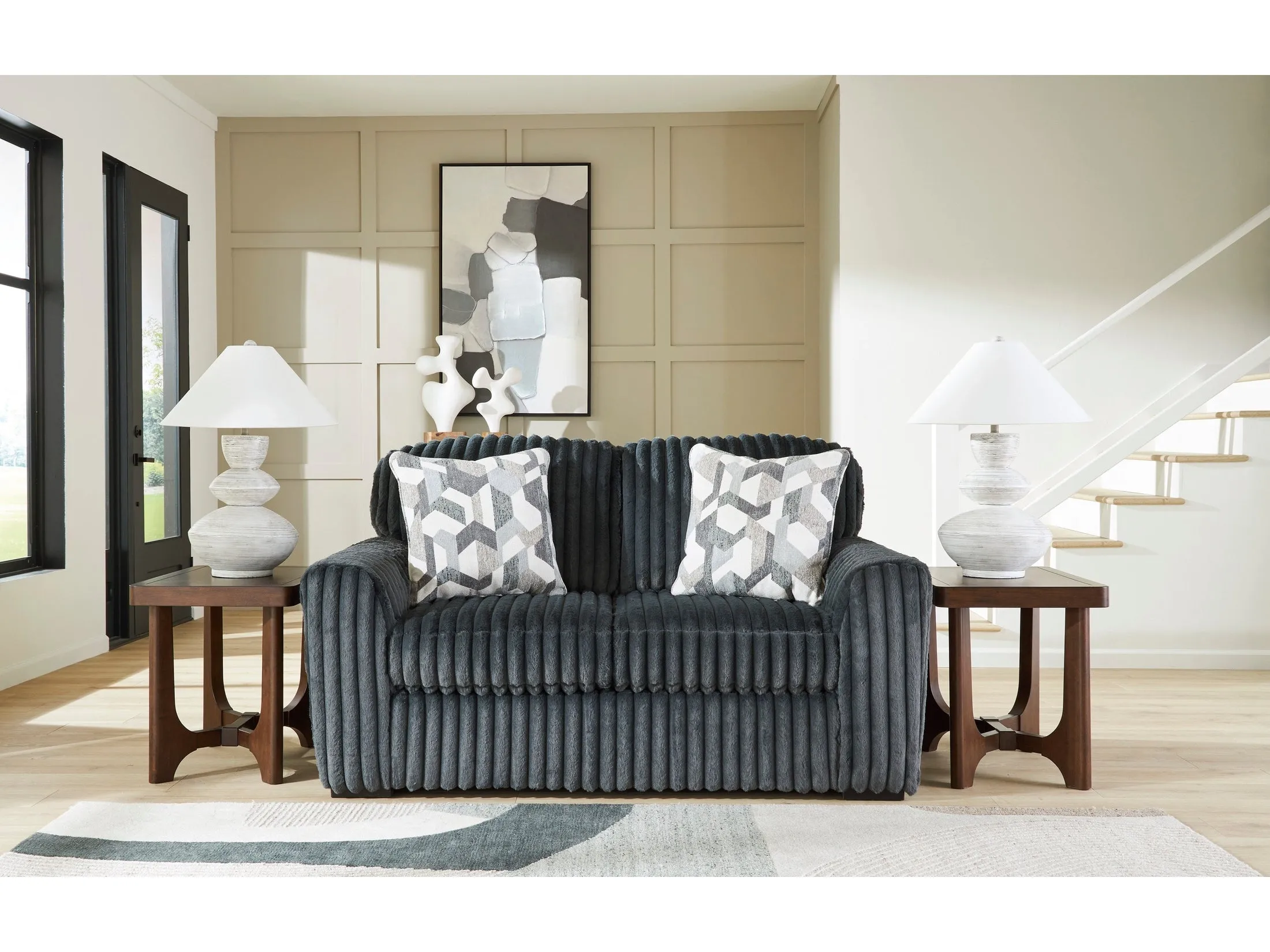 Midnight-Madness Gunmetal Sofa, Loveseat and Oversized Chaise - Image 9