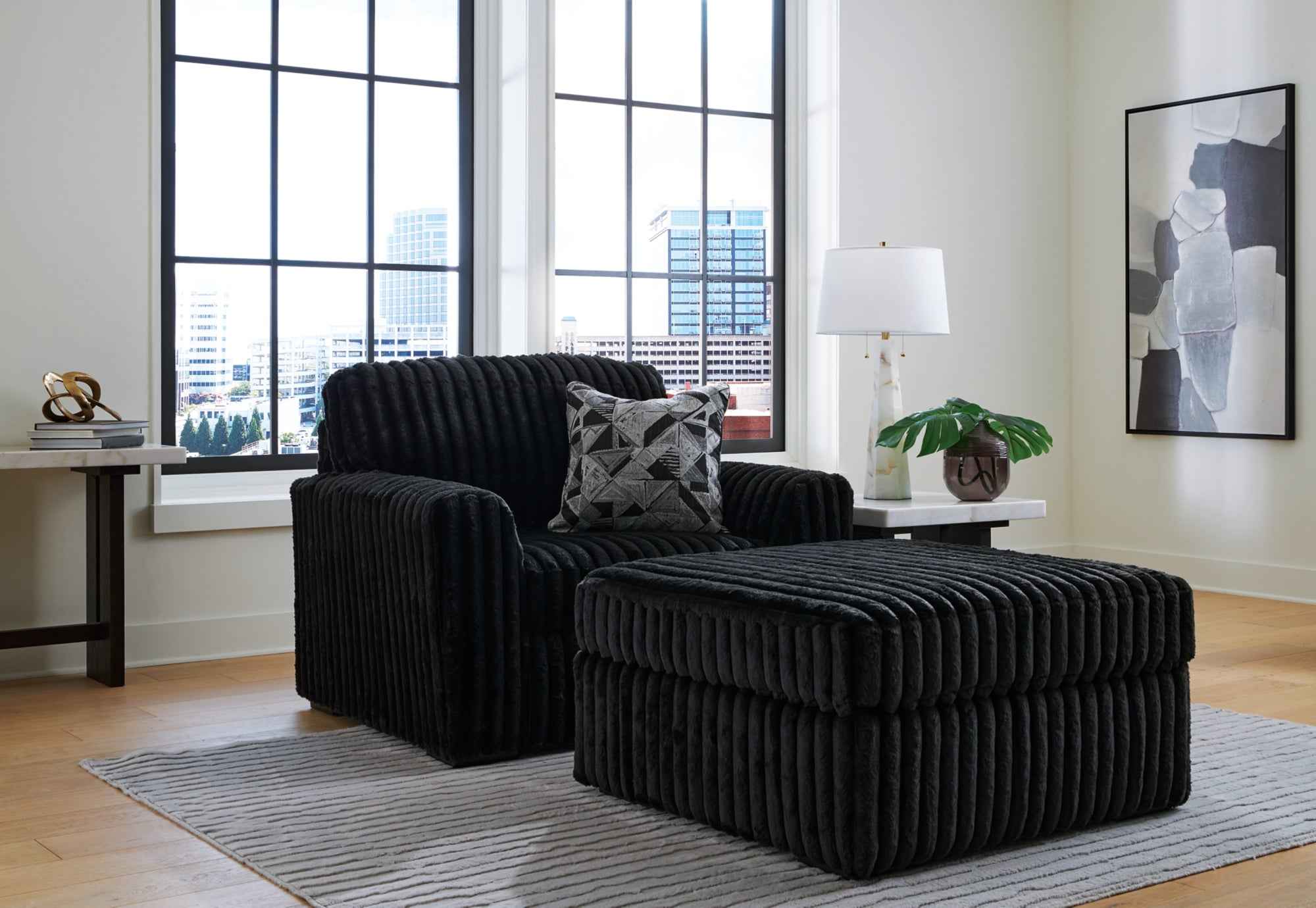 Midnight-Madness Onyx Oversized Chair with Accent Ottoman