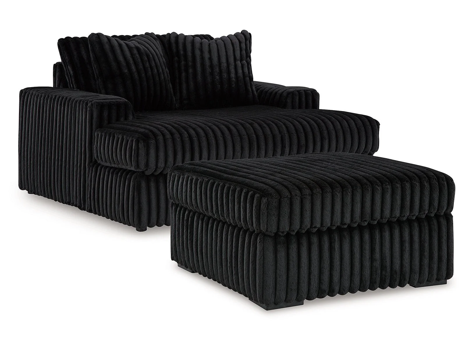 Midnight-Madness Onyx Oversized Chaise and Accent Ottoman