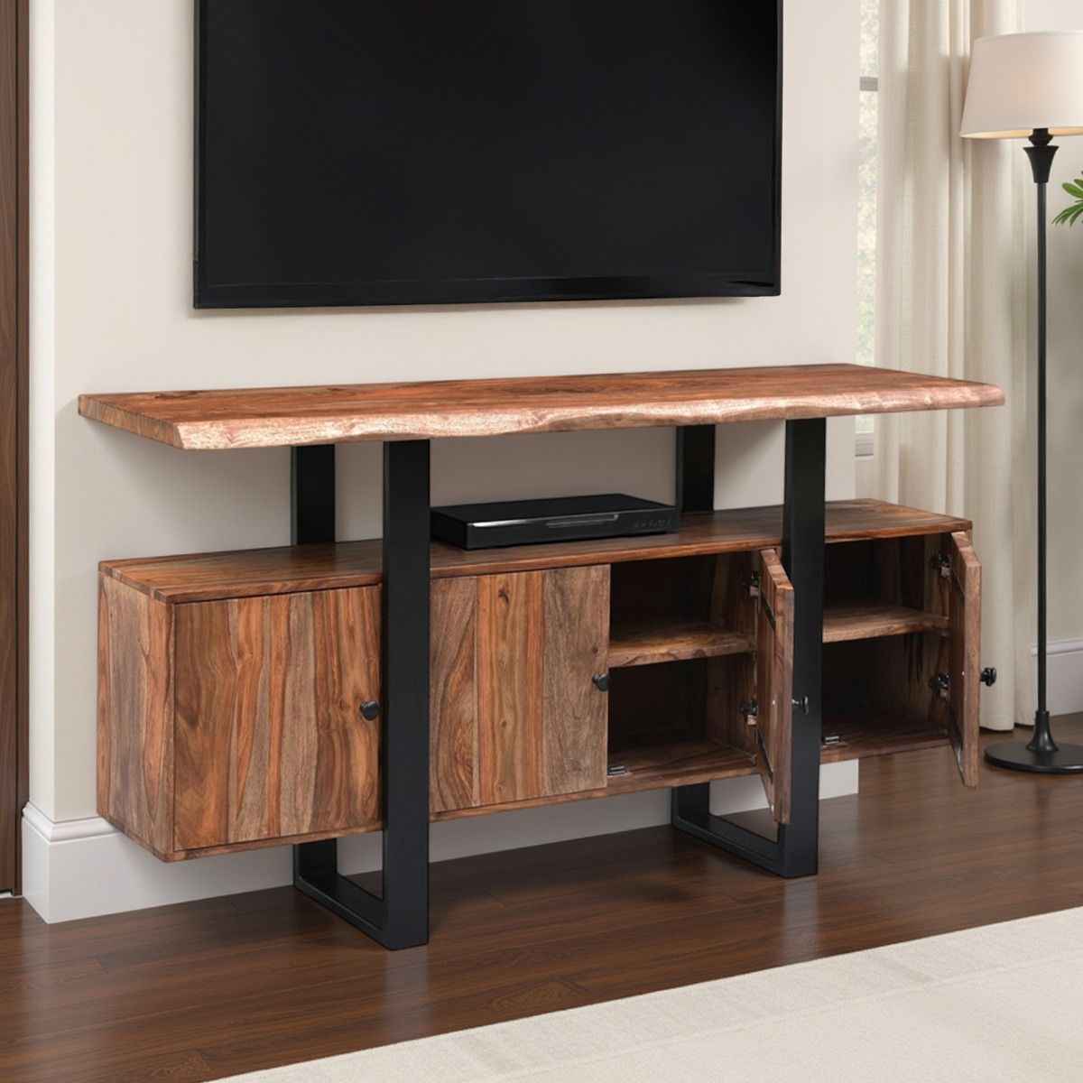 Miles 63" Live Edge Top Media Cabinet in Brownstone - Image 3