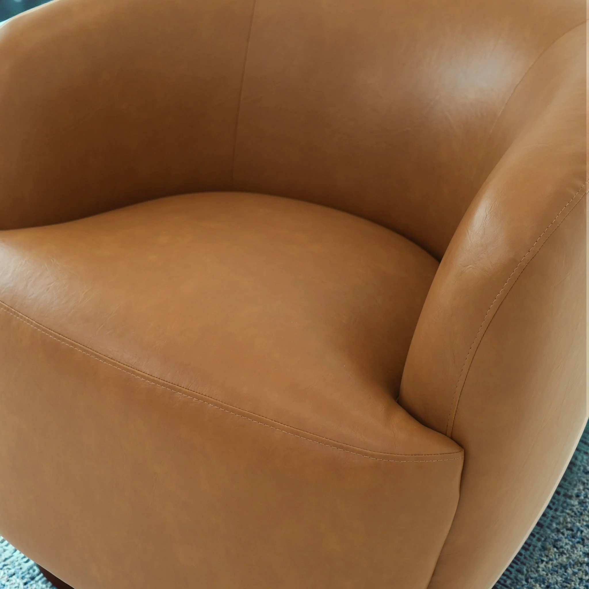 Mina 32" W Tan Vegan Leather Upholstered Swivel Barrel Chair - Image 5