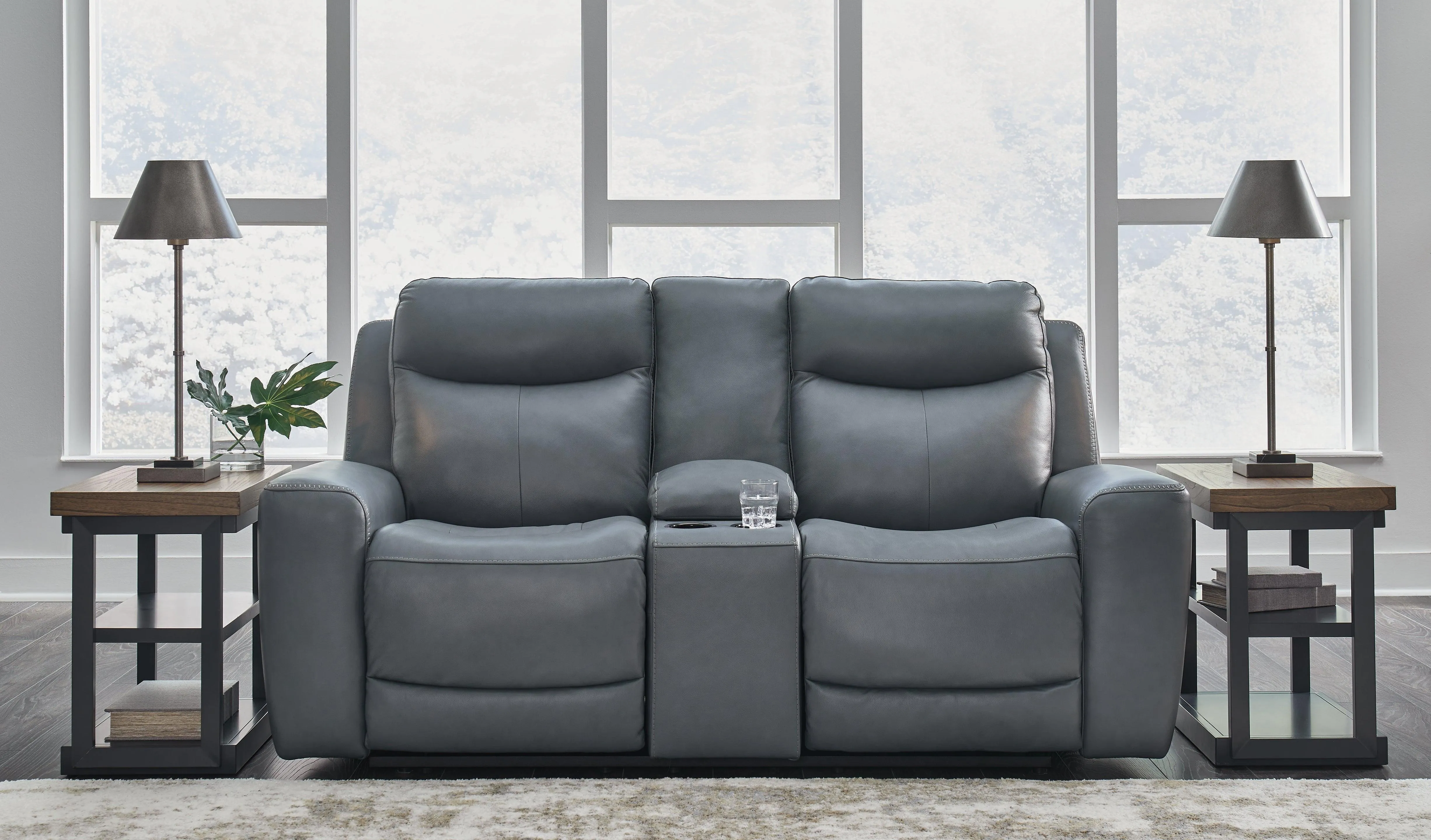 Mindanao Steel Dual Power Leather Reclining Loveseat with Console