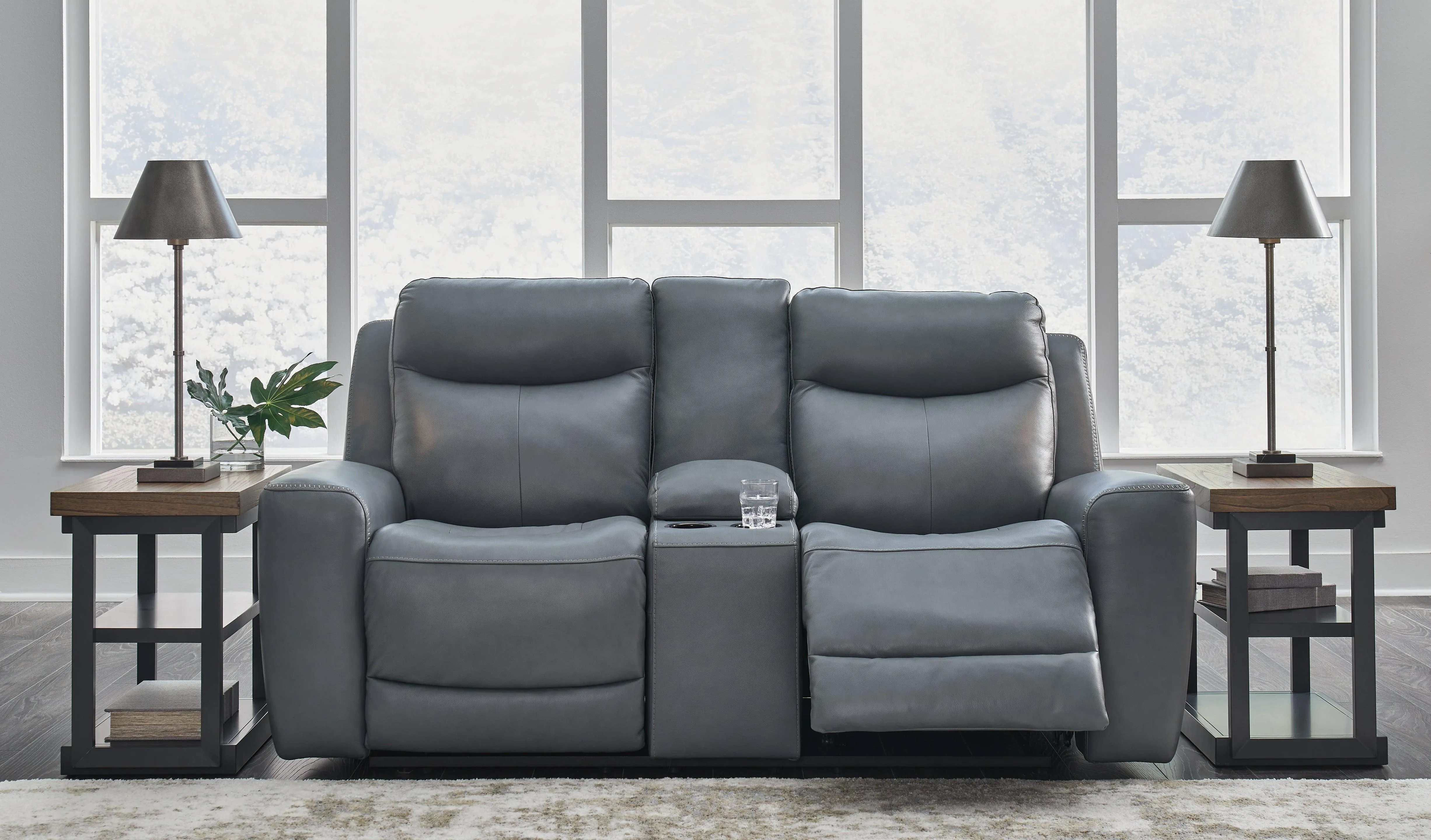 Mindanao Steel Dual Power Leather Reclining Loveseat with Console - Image 7