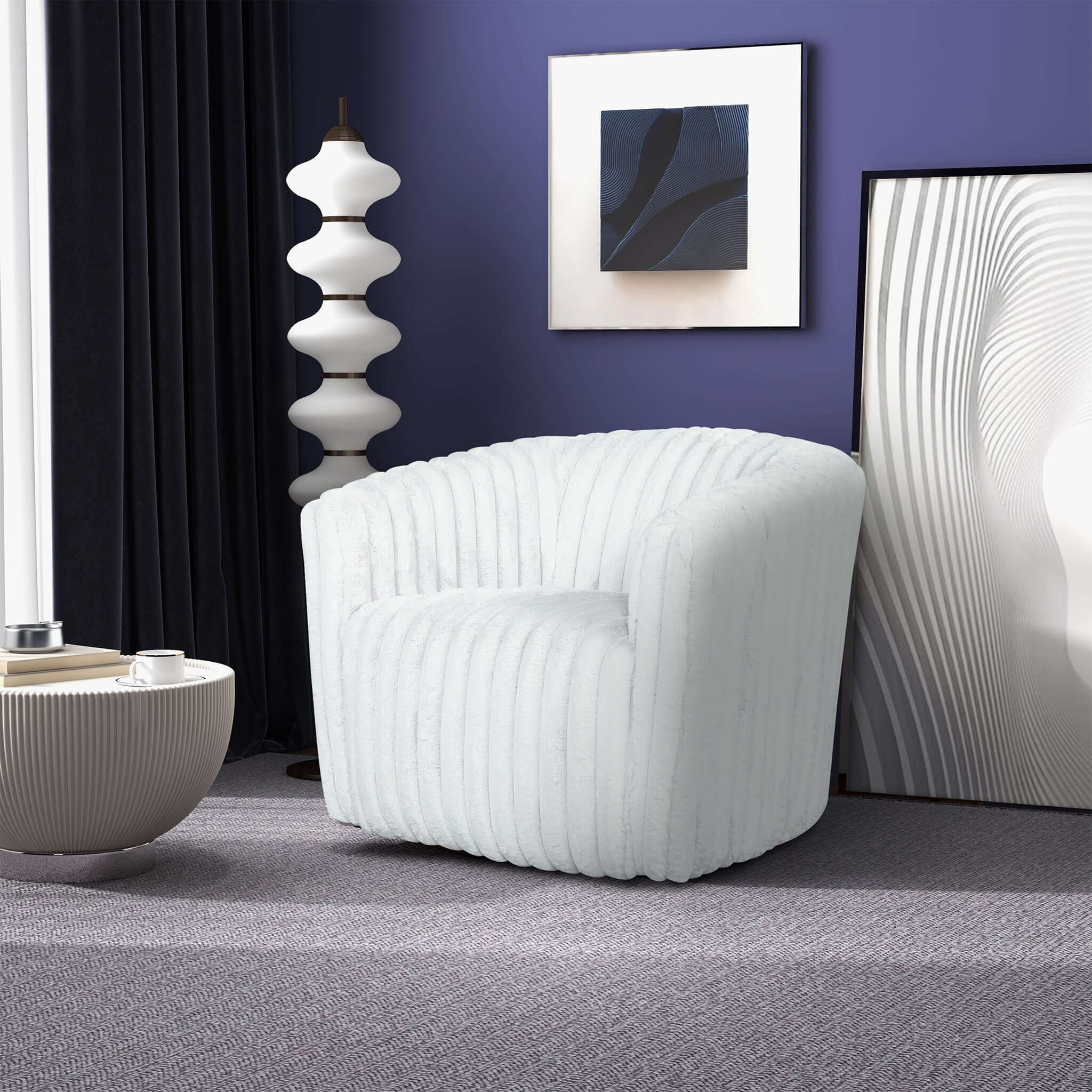 Mira White Soft Plush Fabric Swivel Chair - Image 2