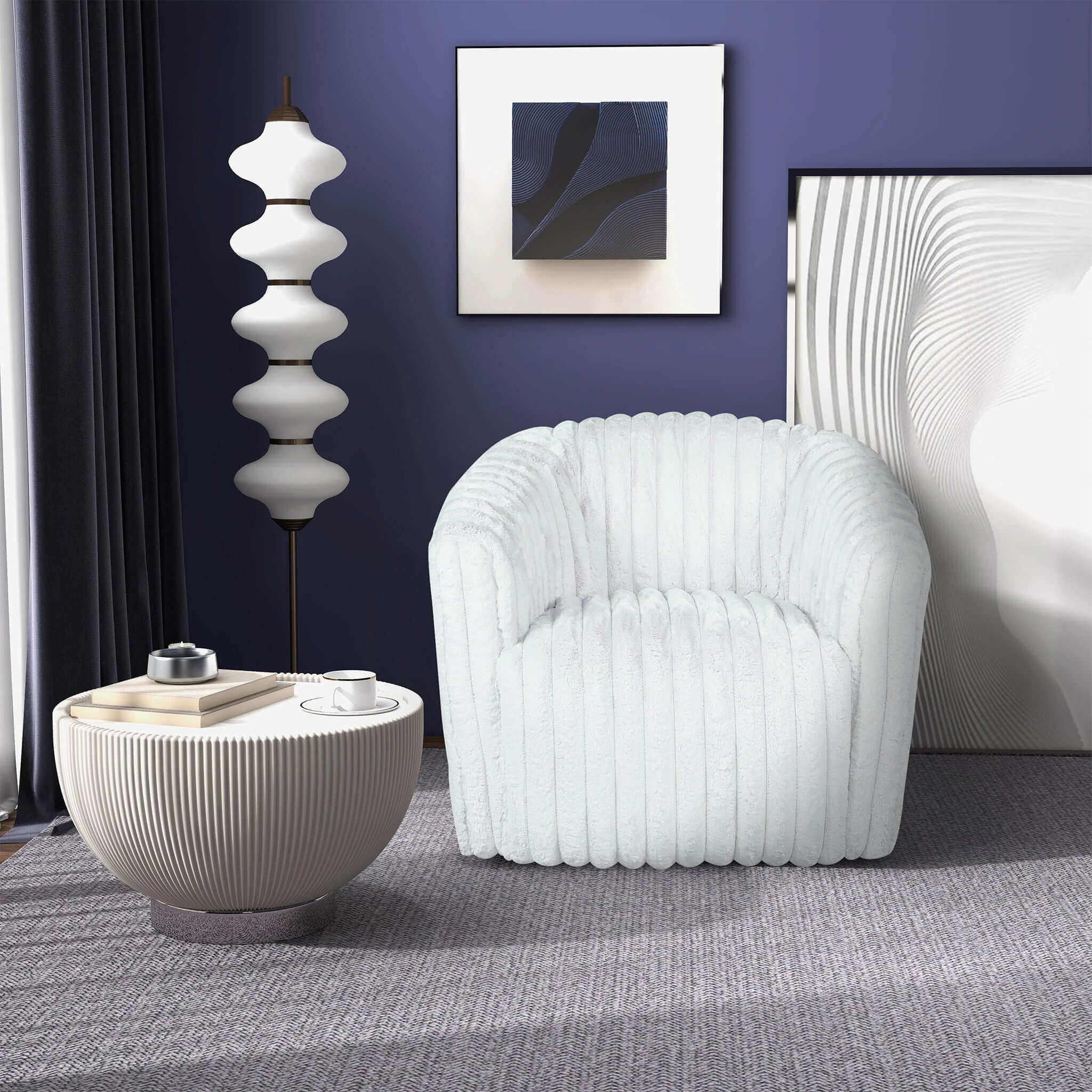 Mira White Soft Plush Fabric Swivel Chair - Image 4