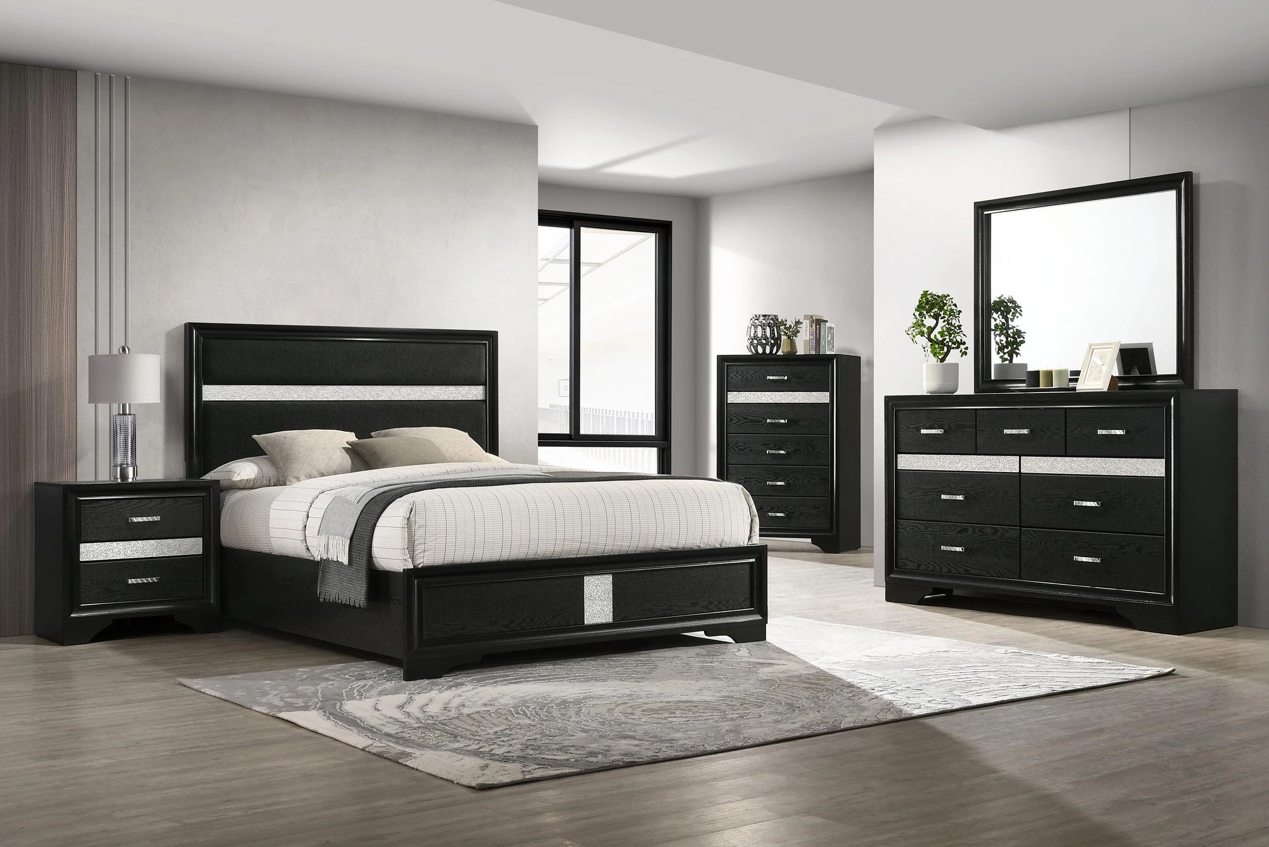 Miranda 55-inch Upholstered California King Panel Bed Black - Image 9