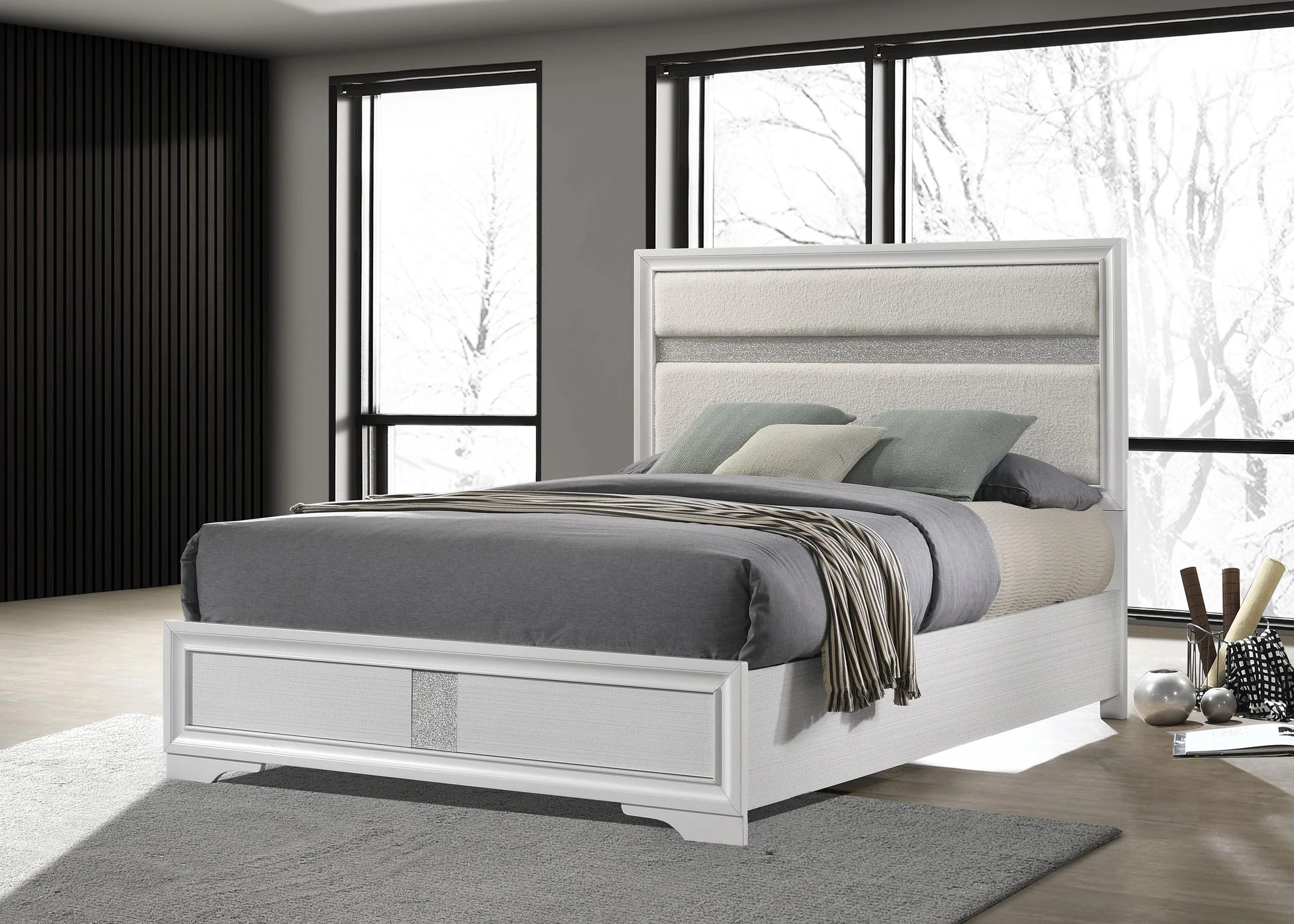 Miranda White 55-inch Upholstered Eastern King Panel Bed