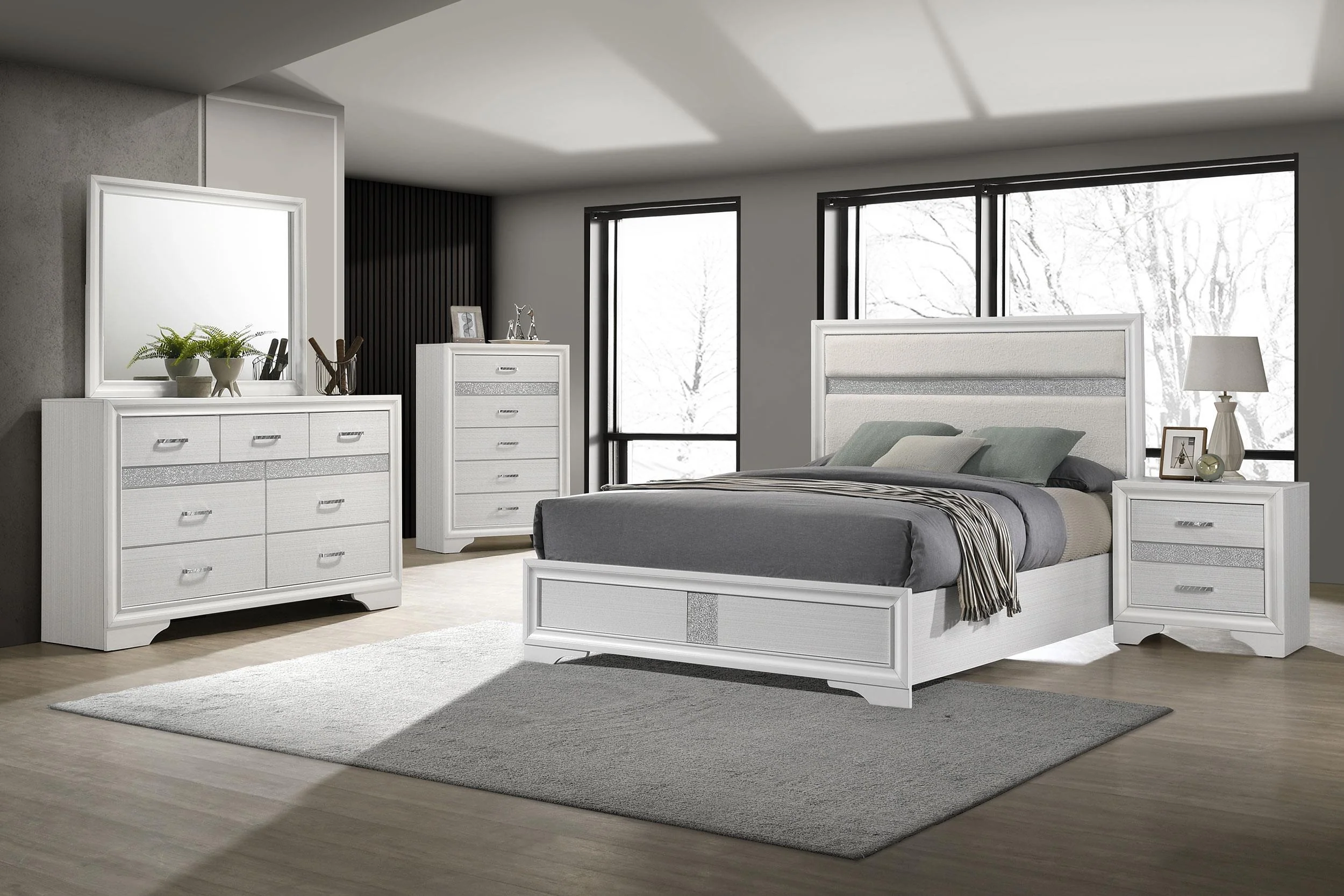 Miranda White 55-inch Upholstered Eastern King Panel Bed - Image 5
