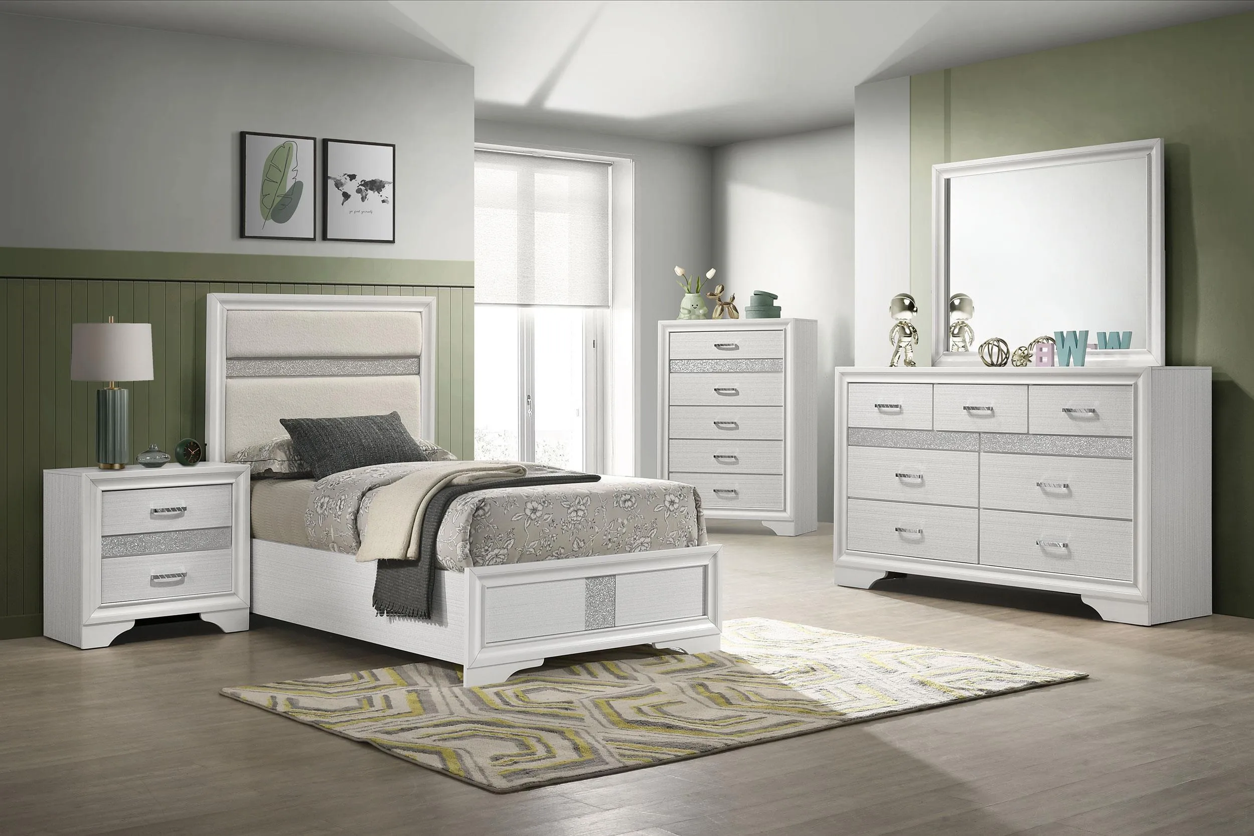 Miranda White 55-inch Upholstered Twin Panel Bed - Image 6