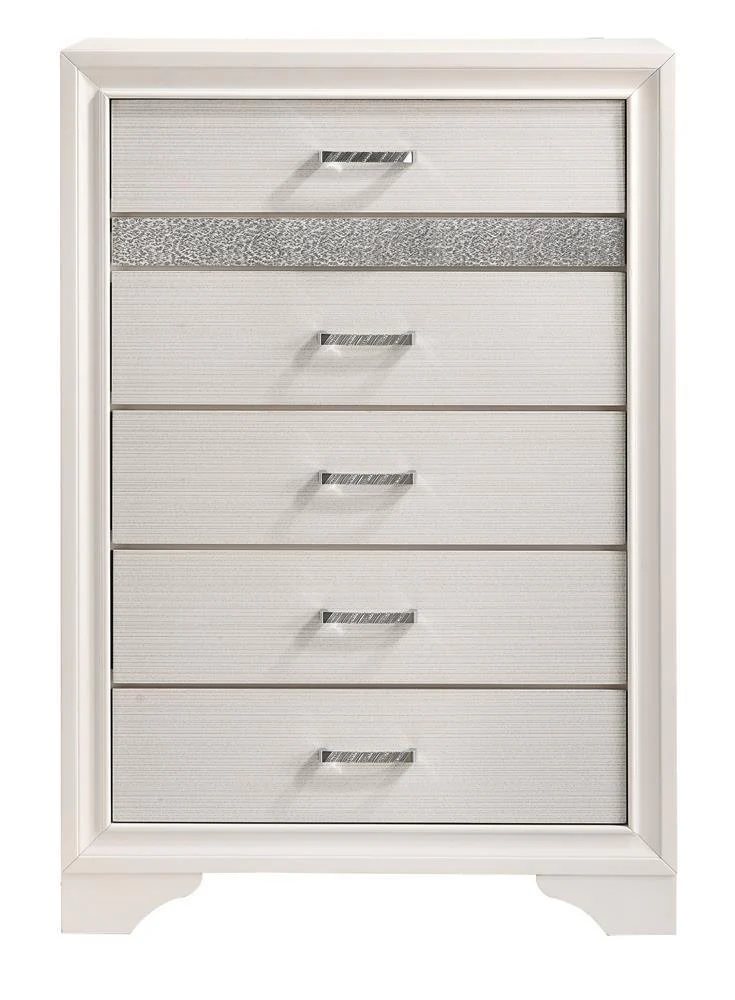 Miranda White/Rhinestone 5-Drawer Chest - Image 3