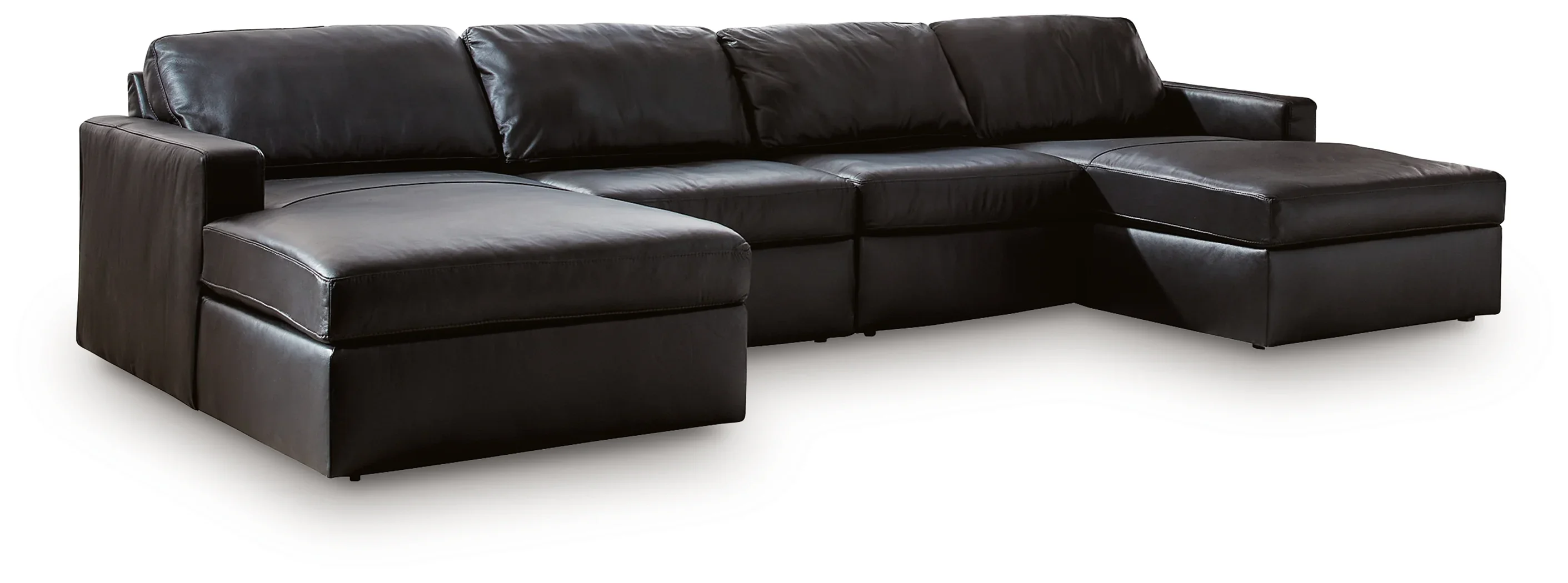 ModMax II Black Leather 4-Piece Double Chaise Sectional - Image 2