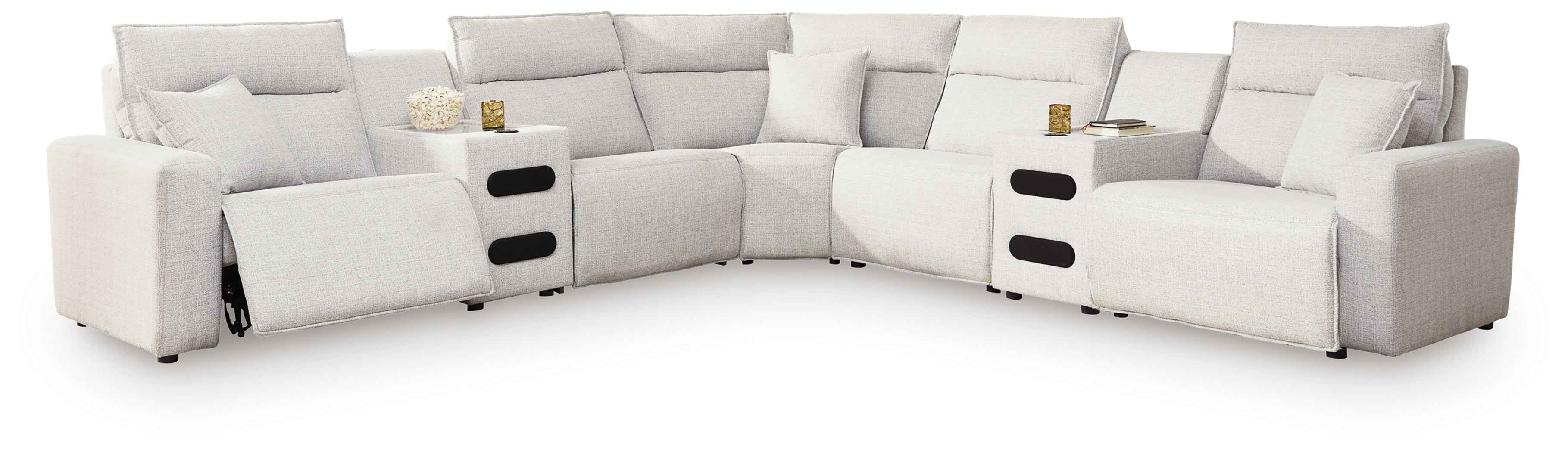 ModMax II Stone 7-Piece Power Reclining Sectional with Chaise and Audio Consoles - Image 2