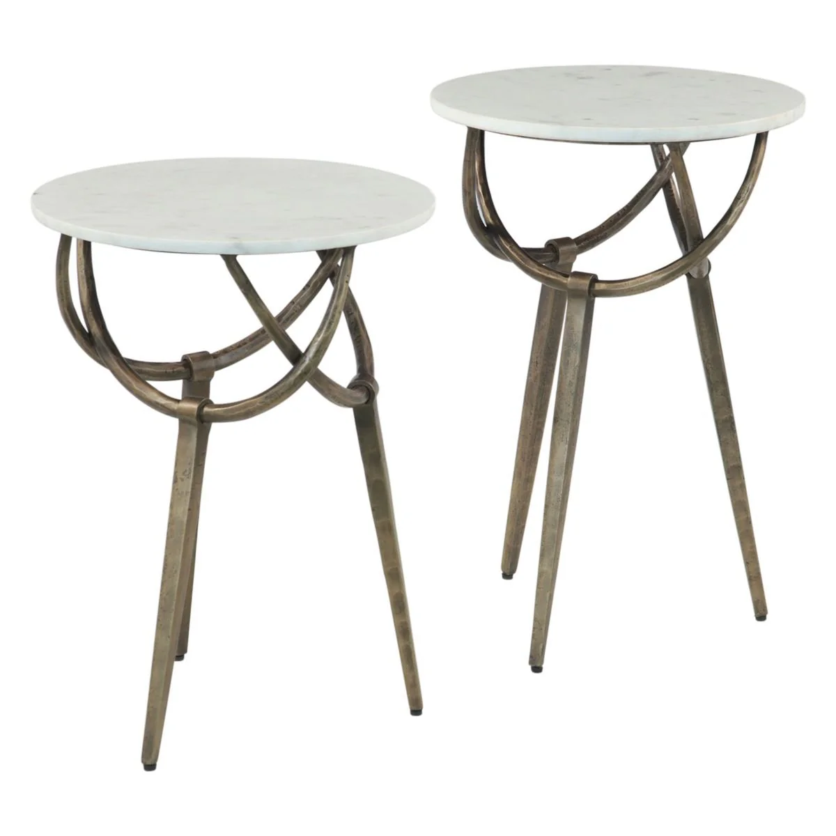 Mojave 16" Side Table with White Marble and Antique Brass Base, Set of 2