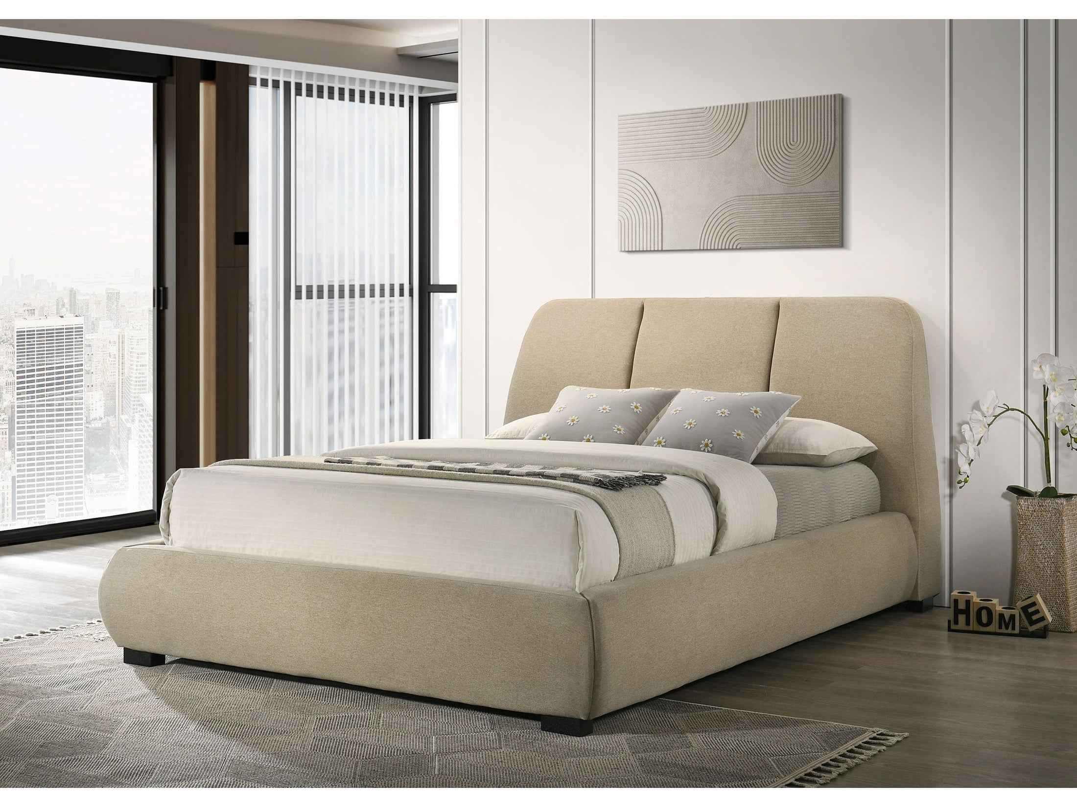 Mokena Light Brown 46-inch Upholstered Queen Platform Bed