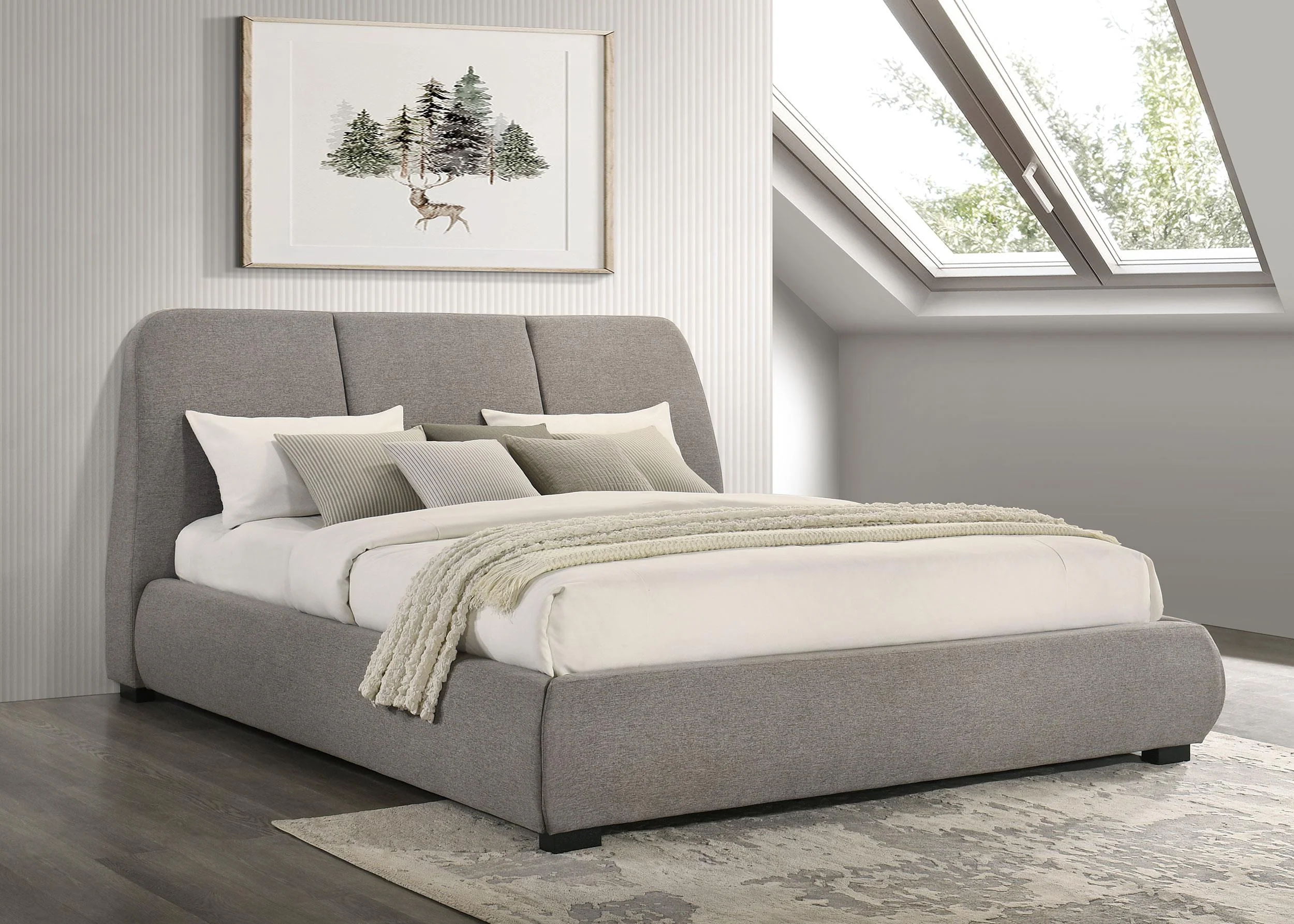 Mokena Taupe 46-inch Upholstered Eastern King Platform Bed