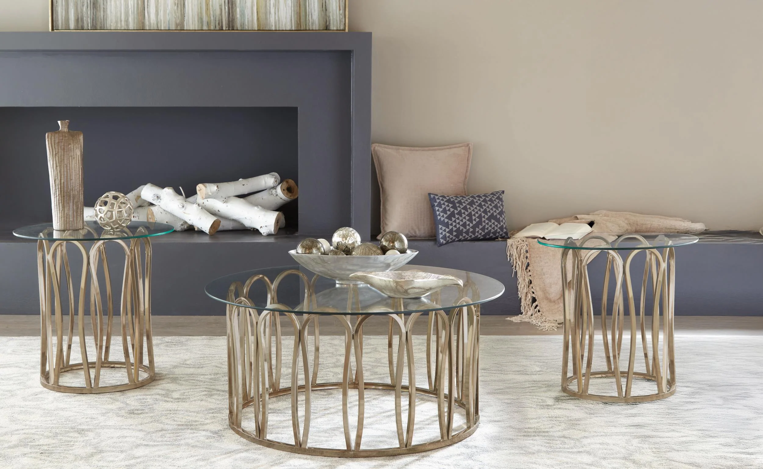 Monett Chocolate Chrome 3-Piece Coffee and End Table Set