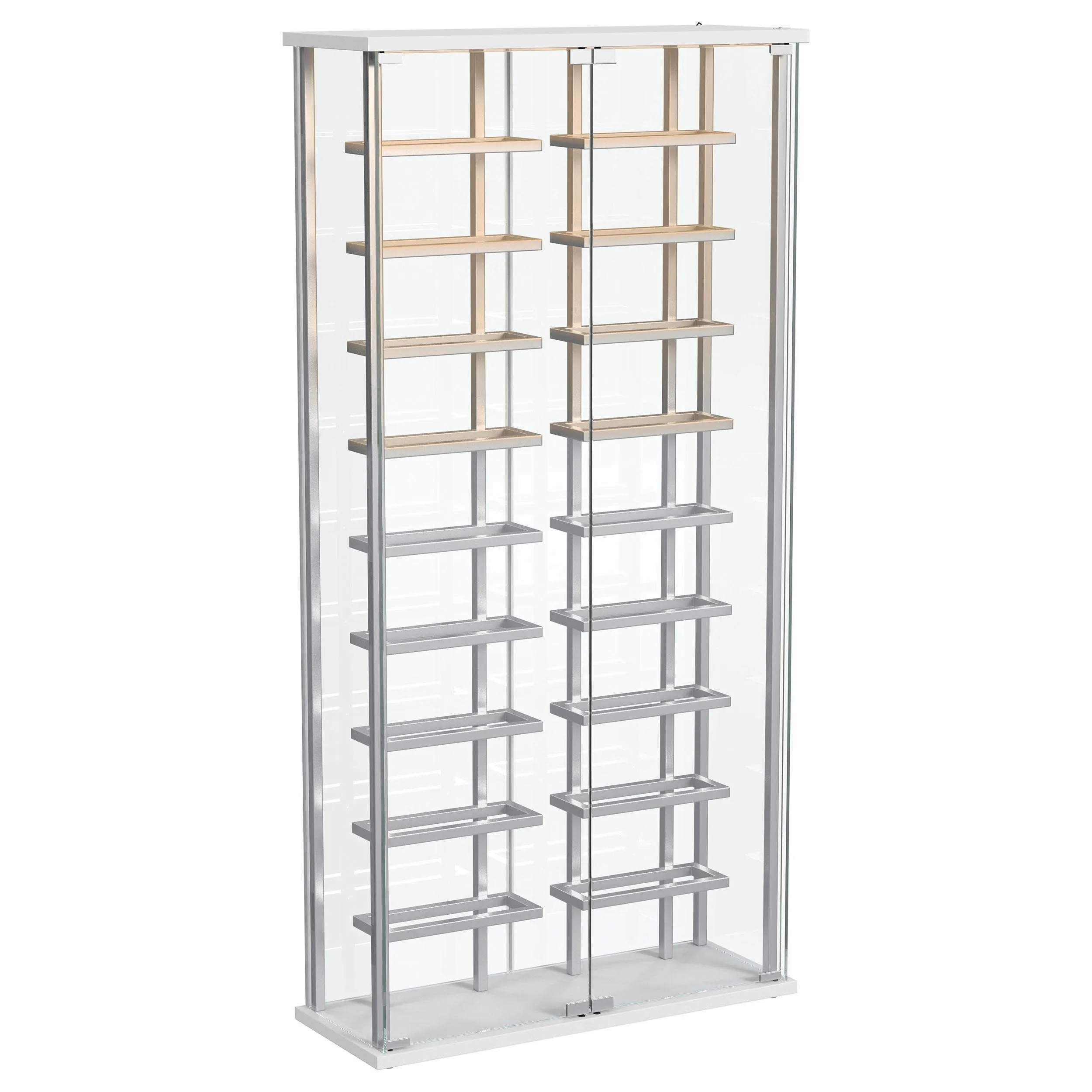 Montara Chrome Tempered Glass Wine Storage Display Curio Cabinet with LED Lighting - Image 4