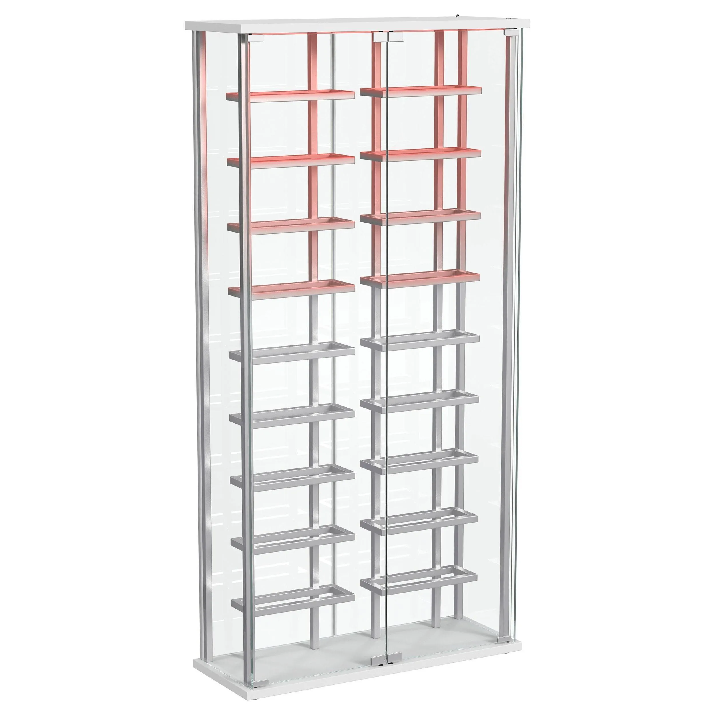 Montara Chrome Tempered Glass Wine Storage Display Curio Cabinet with LED Lighting - Image 5