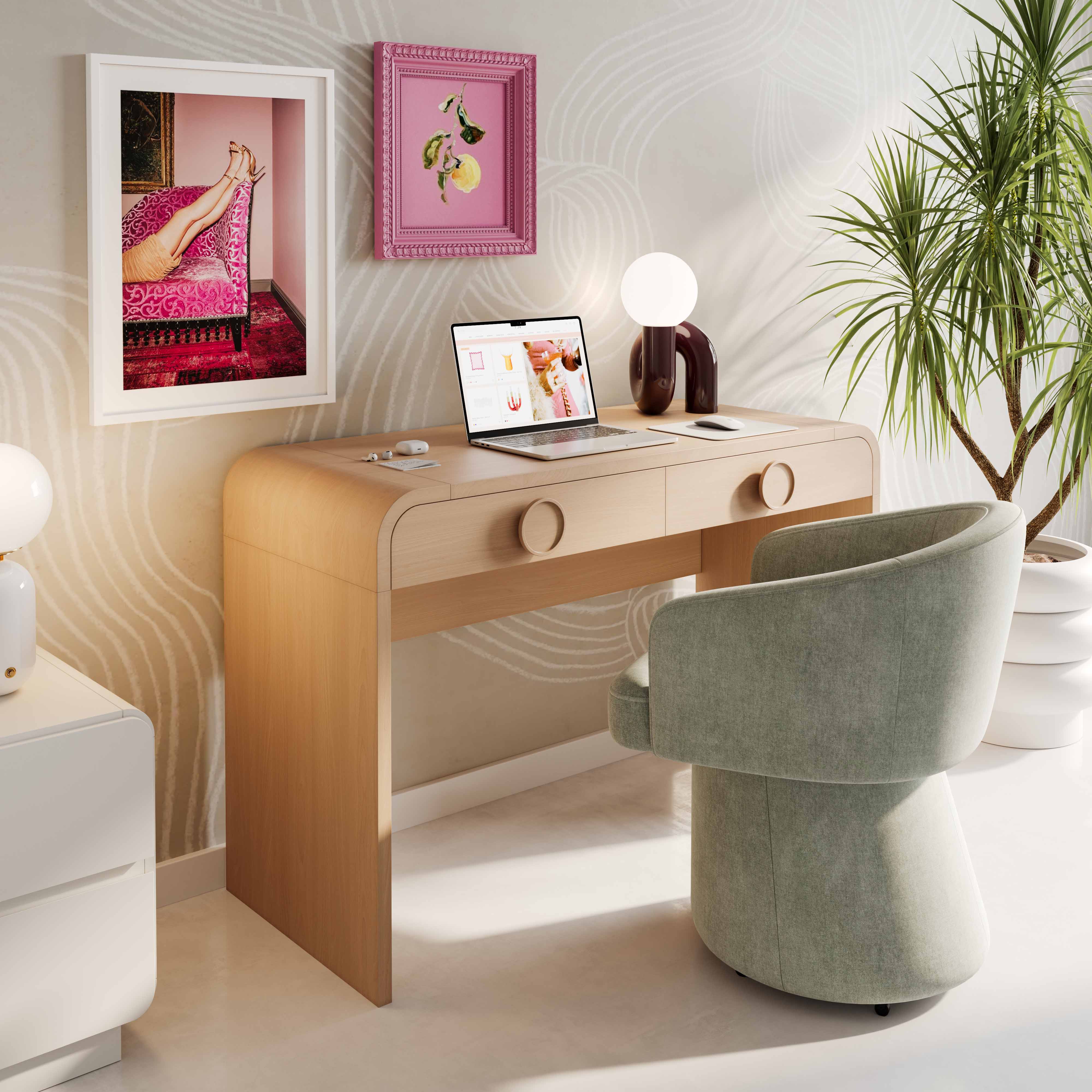Moonrise Natural Ash 2-Drawer Vanity Desk with Mirror - Image 11