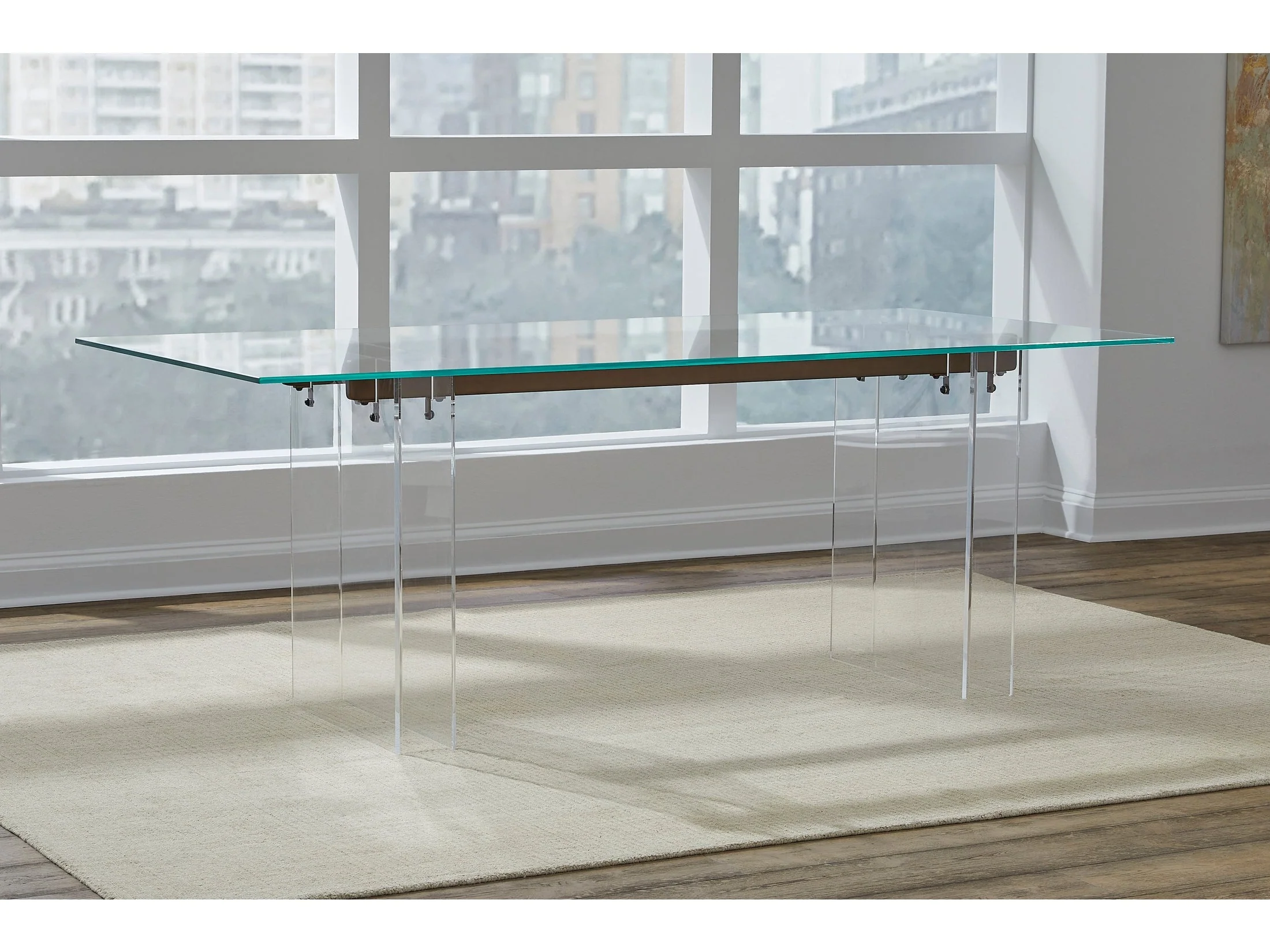 Moorea Clear/Glass/Bronze Double Pedestal Rectangular Dining Table