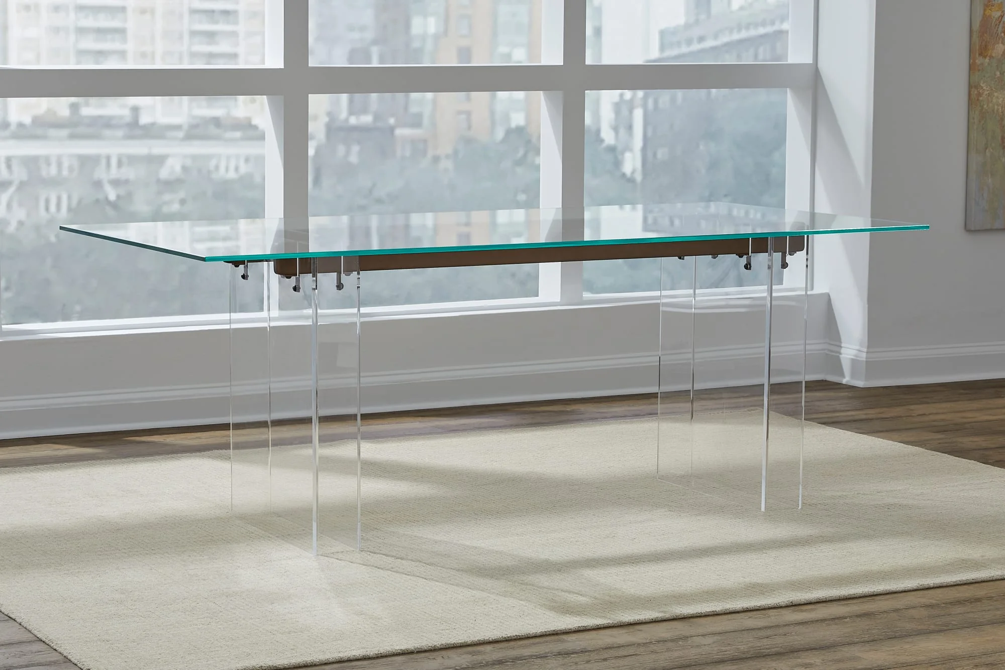 Moorea Clear/Glass/Bronze Double Pedestal Rectangular Dining Table - Image 2