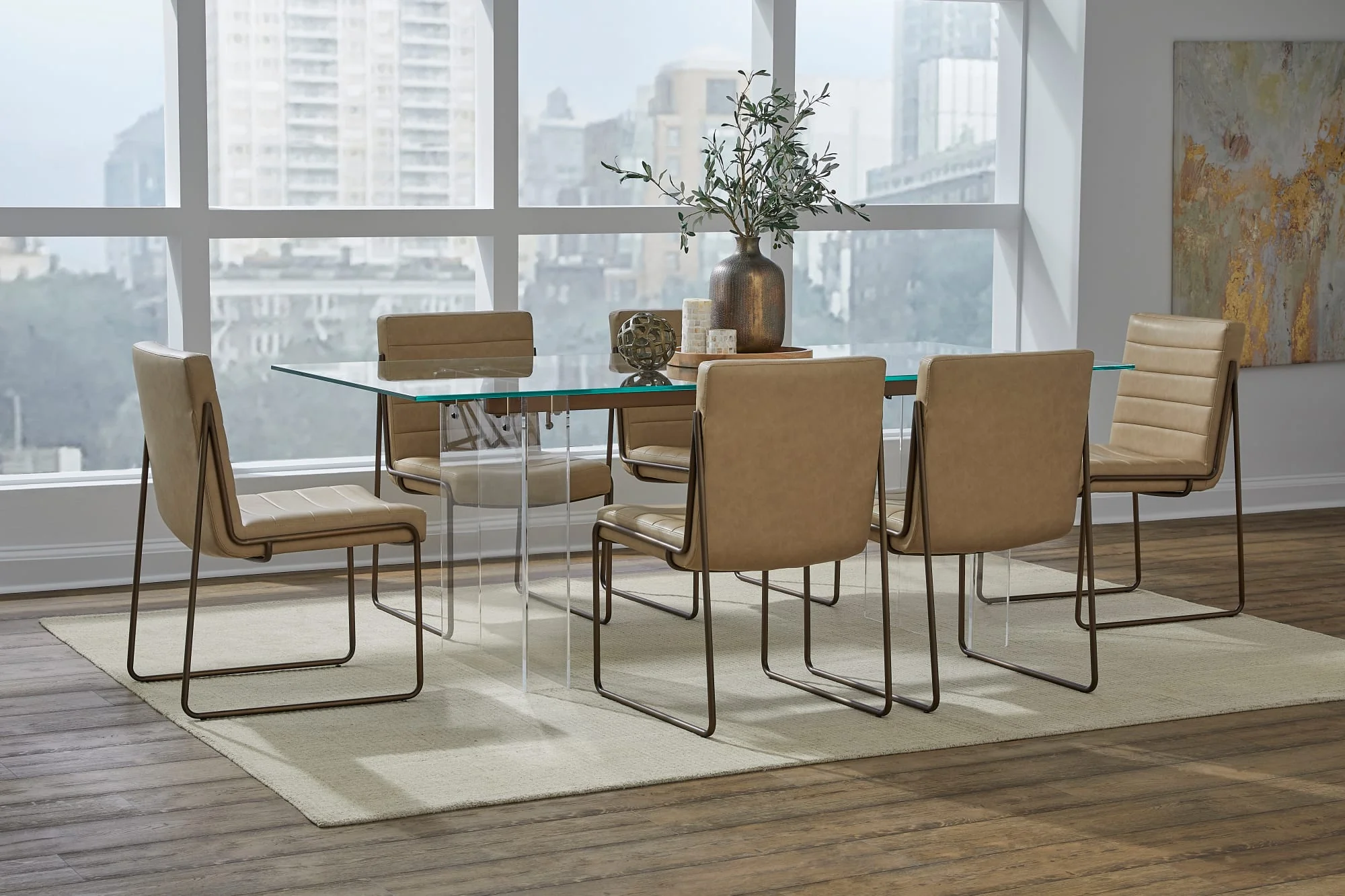 Moorea Clear/Glass/Bronze Double Pedestal Rectangular Dining Table - Image 6