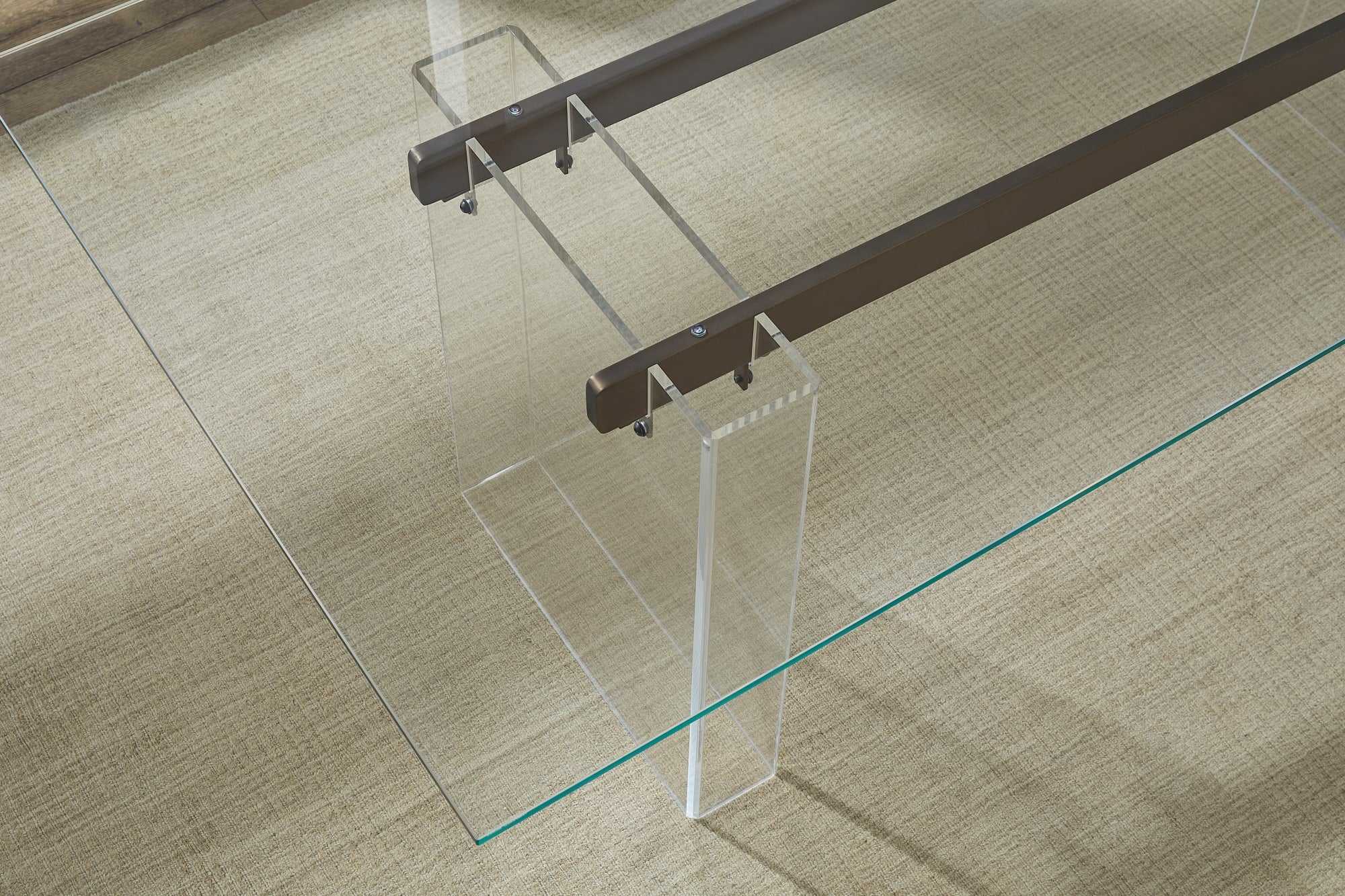 Moorea Clear/Glass/Bronze Double Pedestal Rectangular Dining Table - Image 7