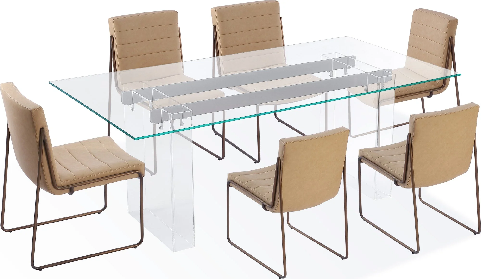 Moorea Clear/Glass/Bronze Double Pedestal Rectangular Dining Table - Image 8