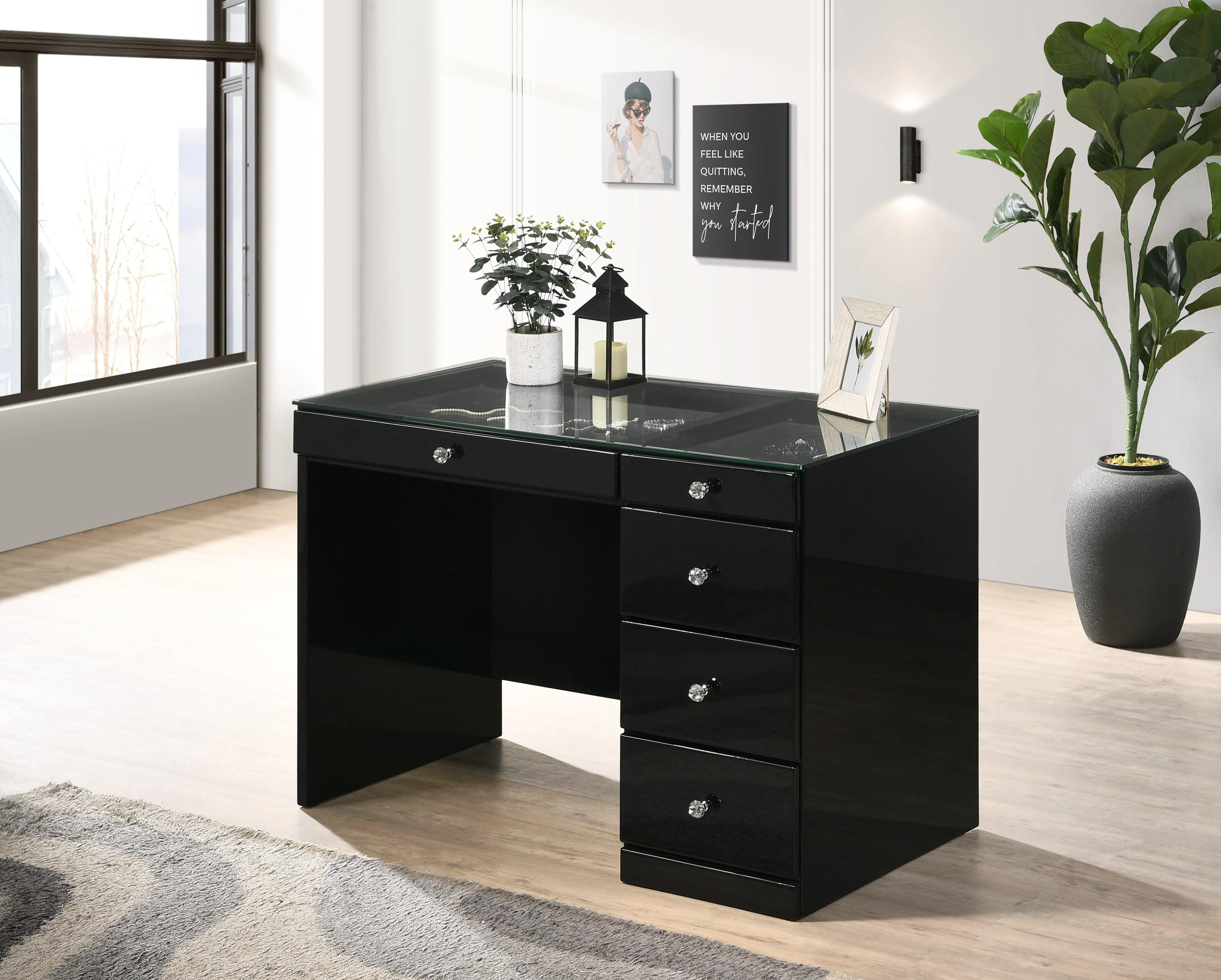 Morgan Black Makeup Vanity Set with Lighted Mirror - Image 6