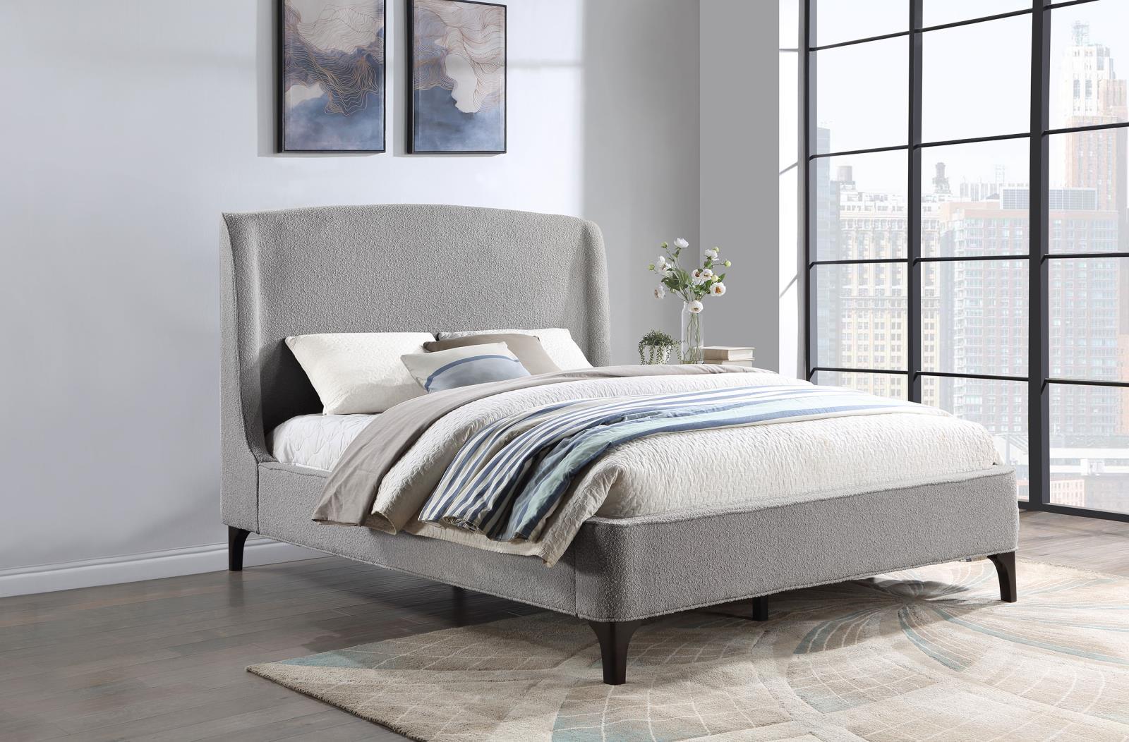 Mosby Light Gray Upholstered Curved Headboard Eastern King Platform Bed