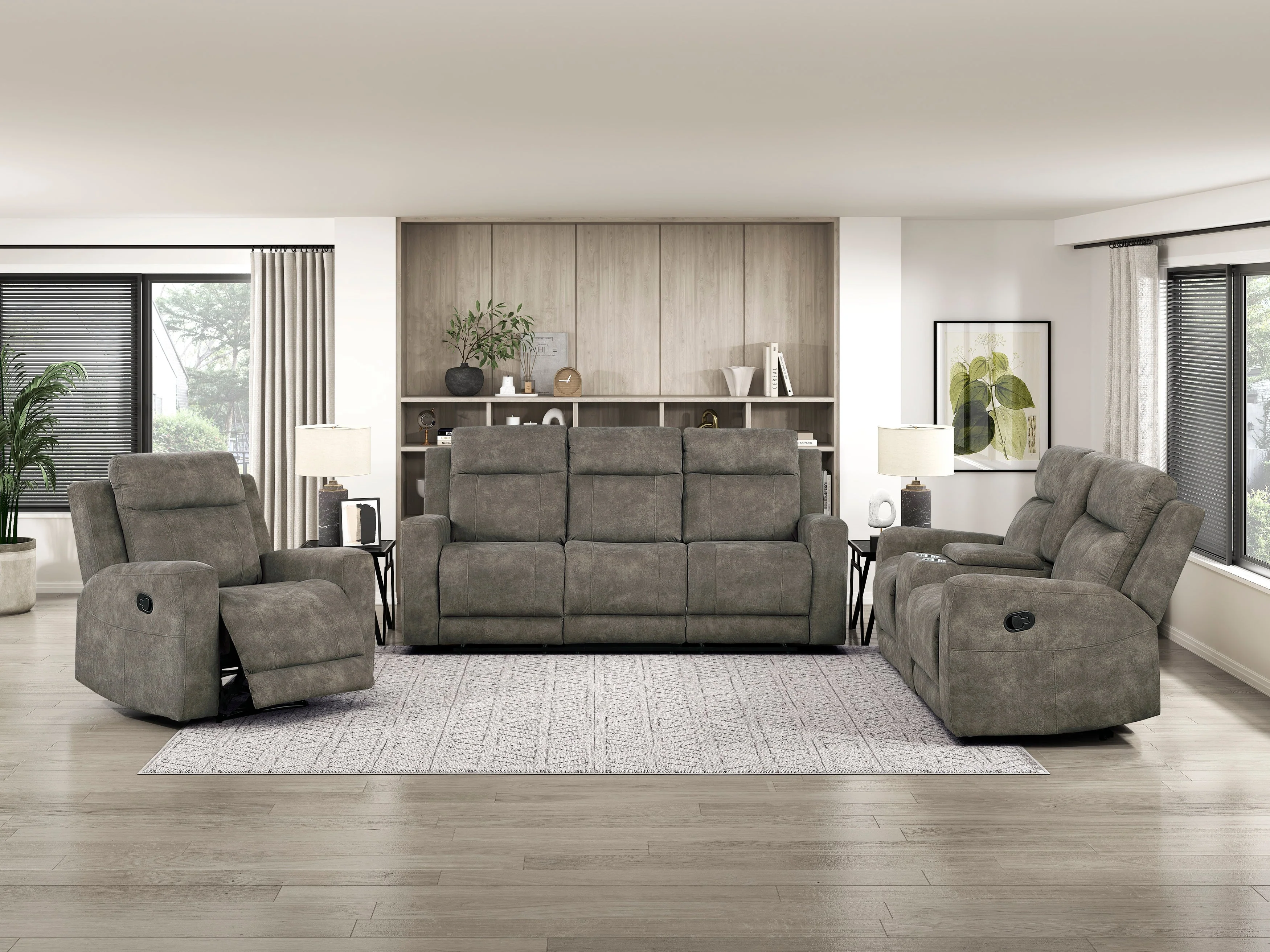 Muncie Brown Double Reclining Loveseat with Center Console - Image 9