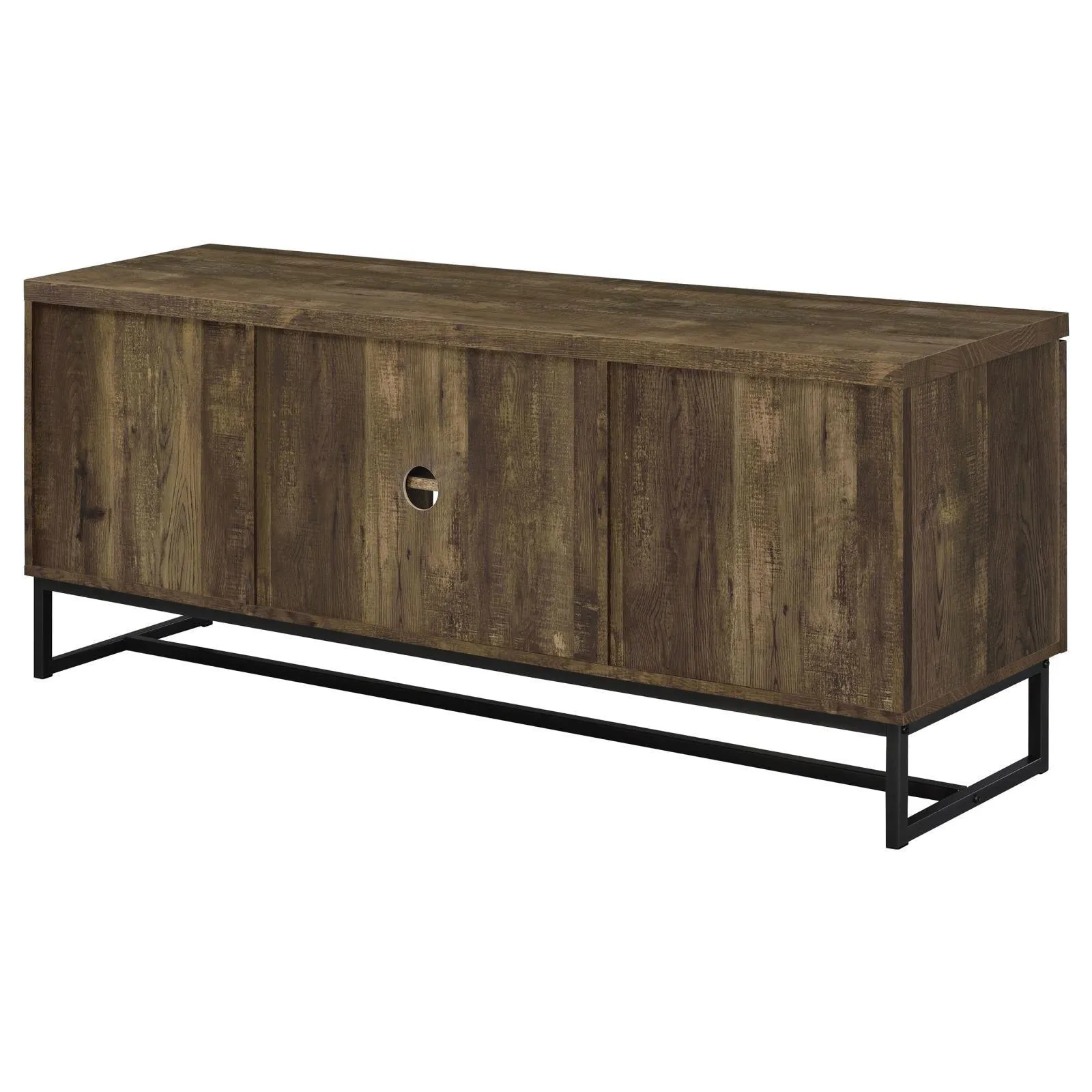Myles Rustic Oak Herringbone 2-Door TV Console with Adjustable Shelves Rustic Oak Herringbone - Image 8