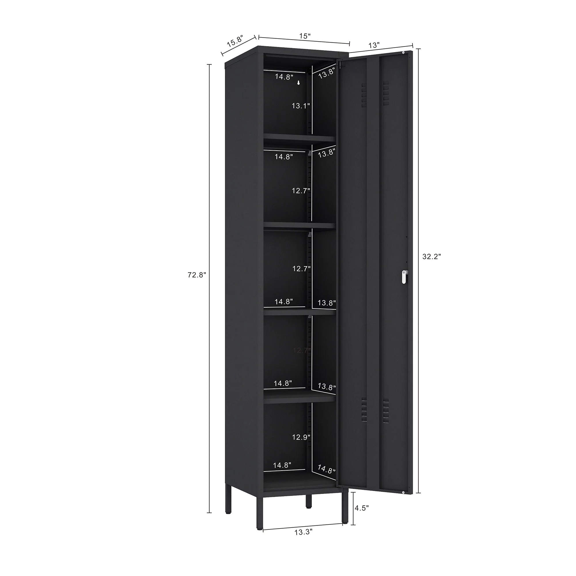Naomi 15" Single Locker Storage Cabinet in Black - Image 3