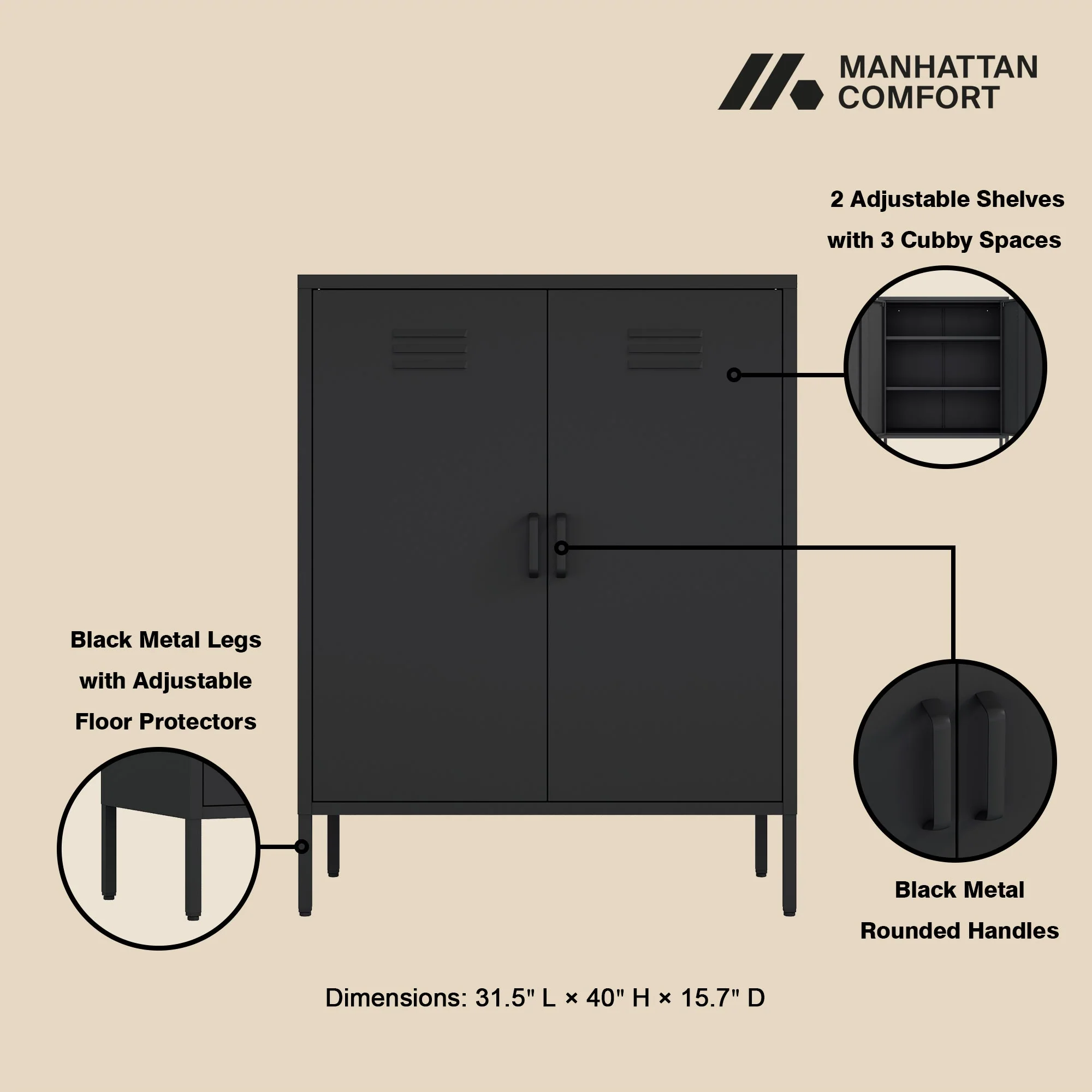 Naomi 31.5" Accent Cabinet in Black - Image 4
