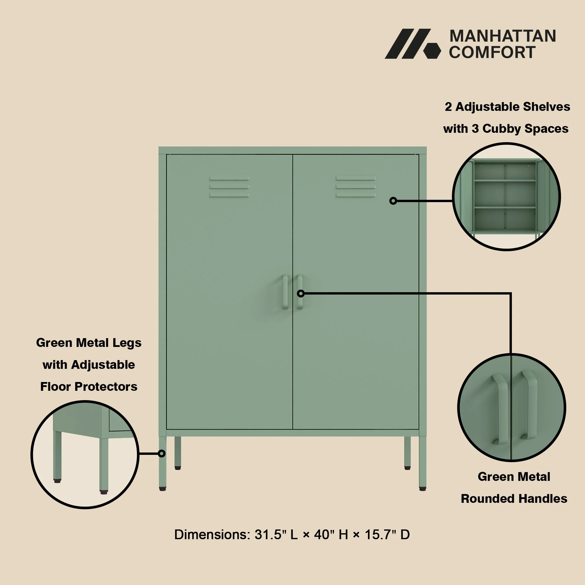Naomi 31.5" Accent Cabinet in Green - Image 4