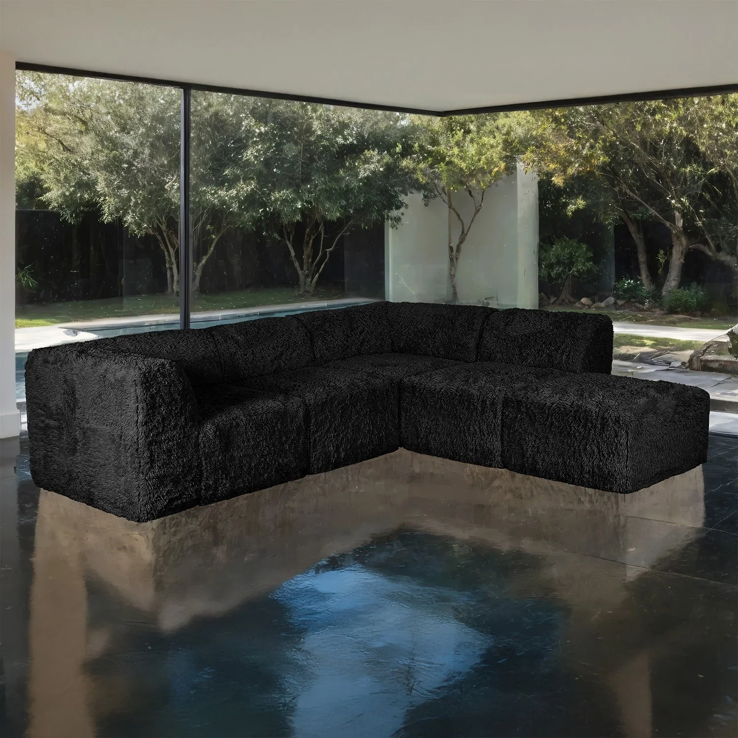 Nappi Black Compressed Foam L-Shape Sectional
