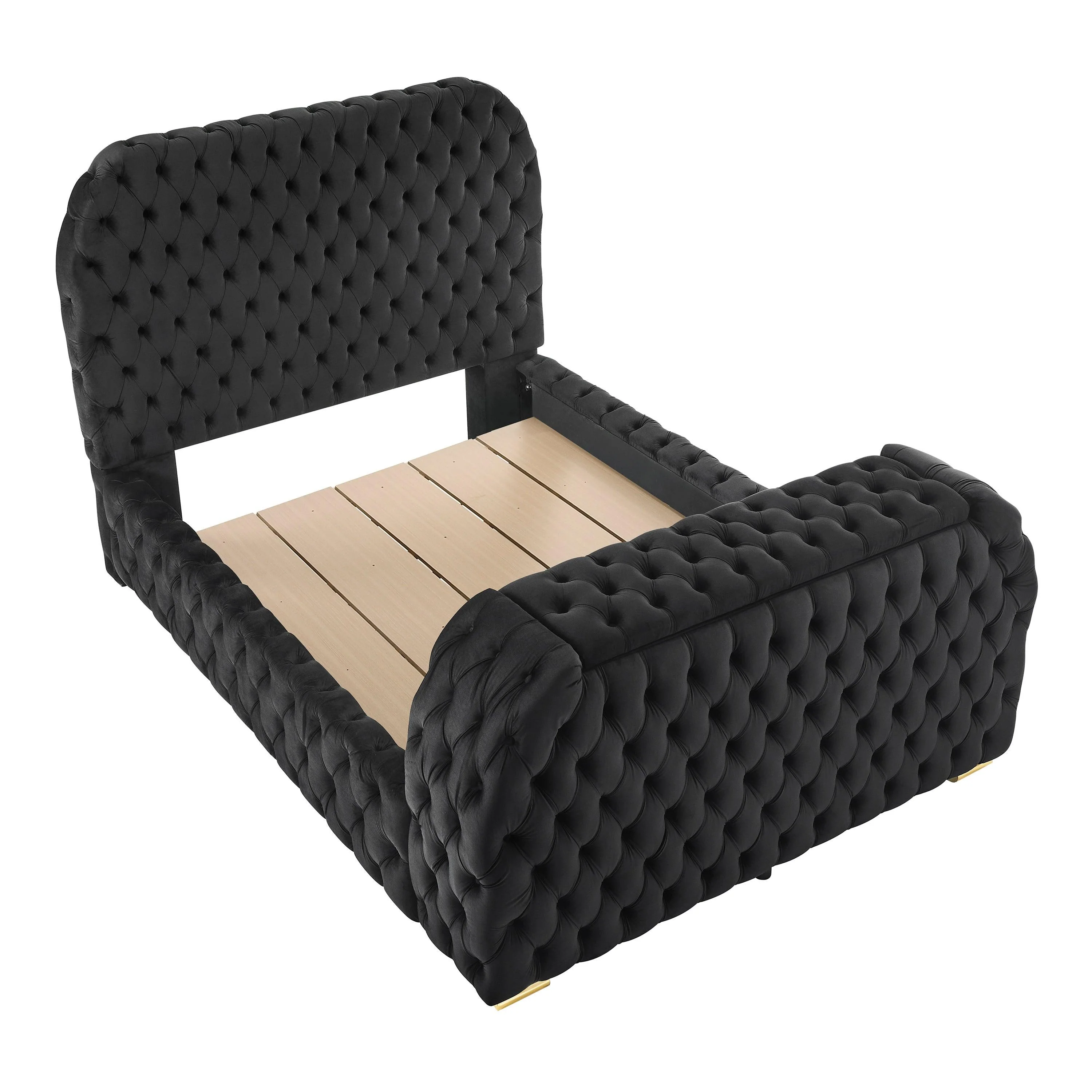 Natalia Black Upholstered Bedroom Set with TV Lift - Image 4