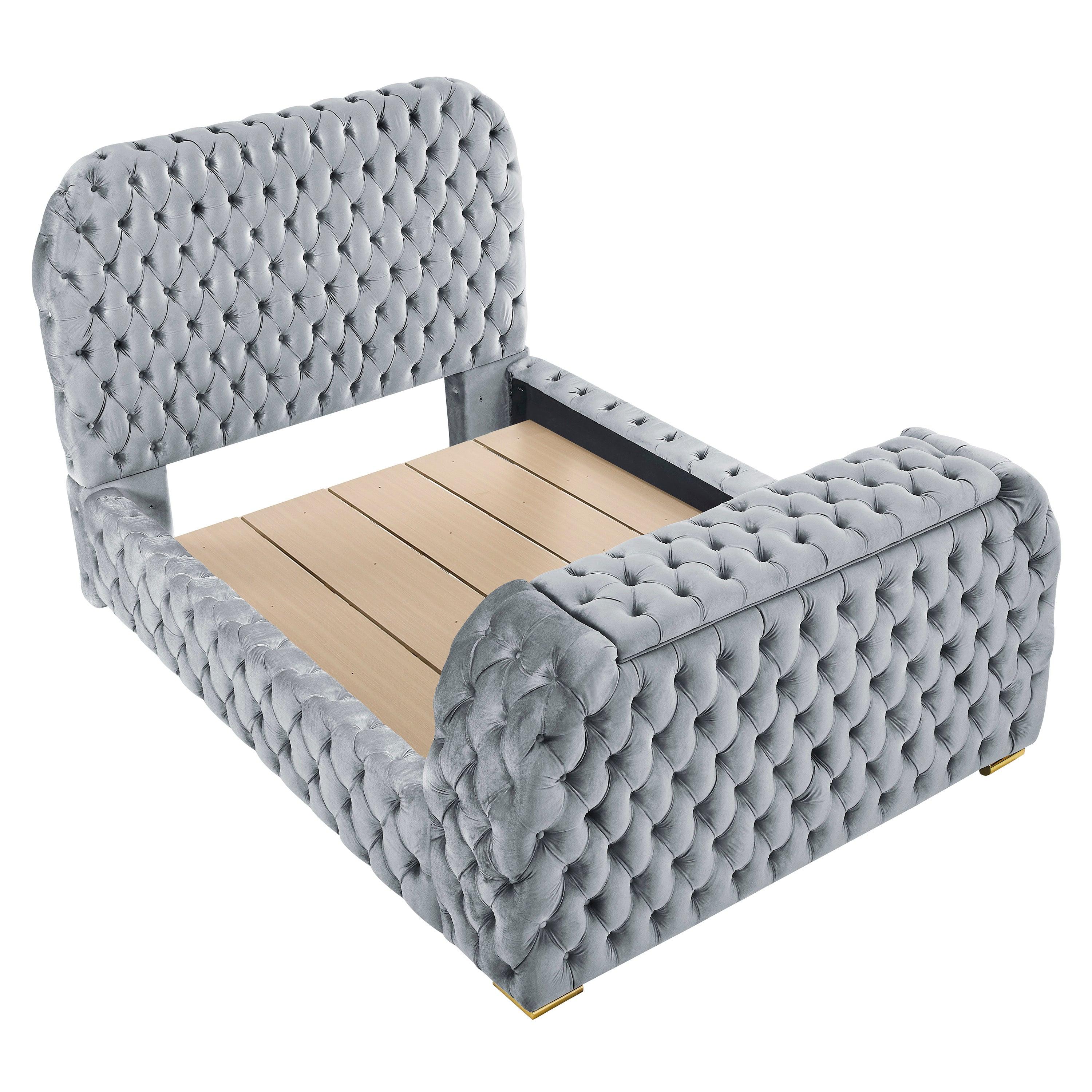 Natalia Gray King Upholstered Fireplace Bed with TV Lift - Image 3