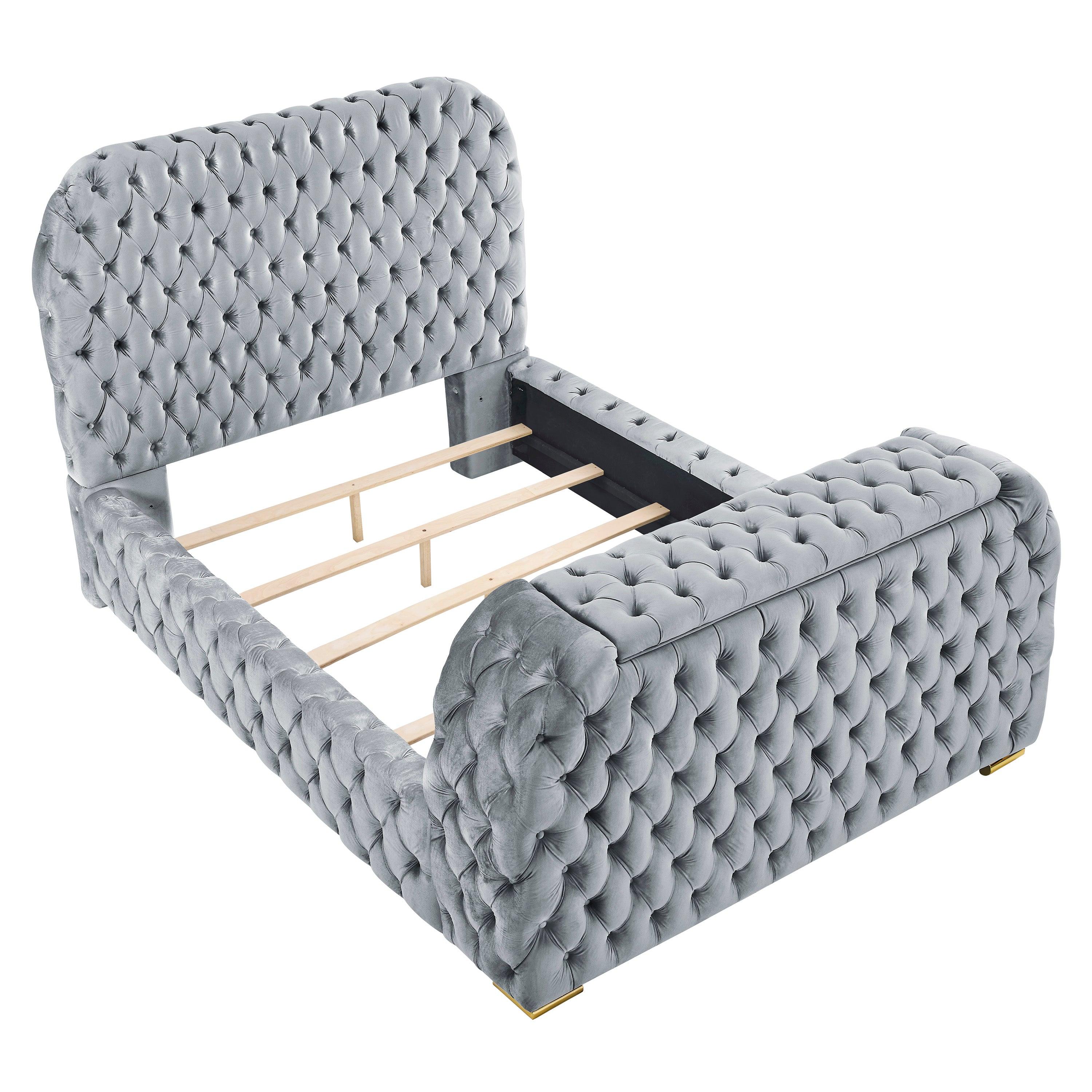 Natalia Gray King Upholstered Fireplace Bed with TV Lift - Image 4