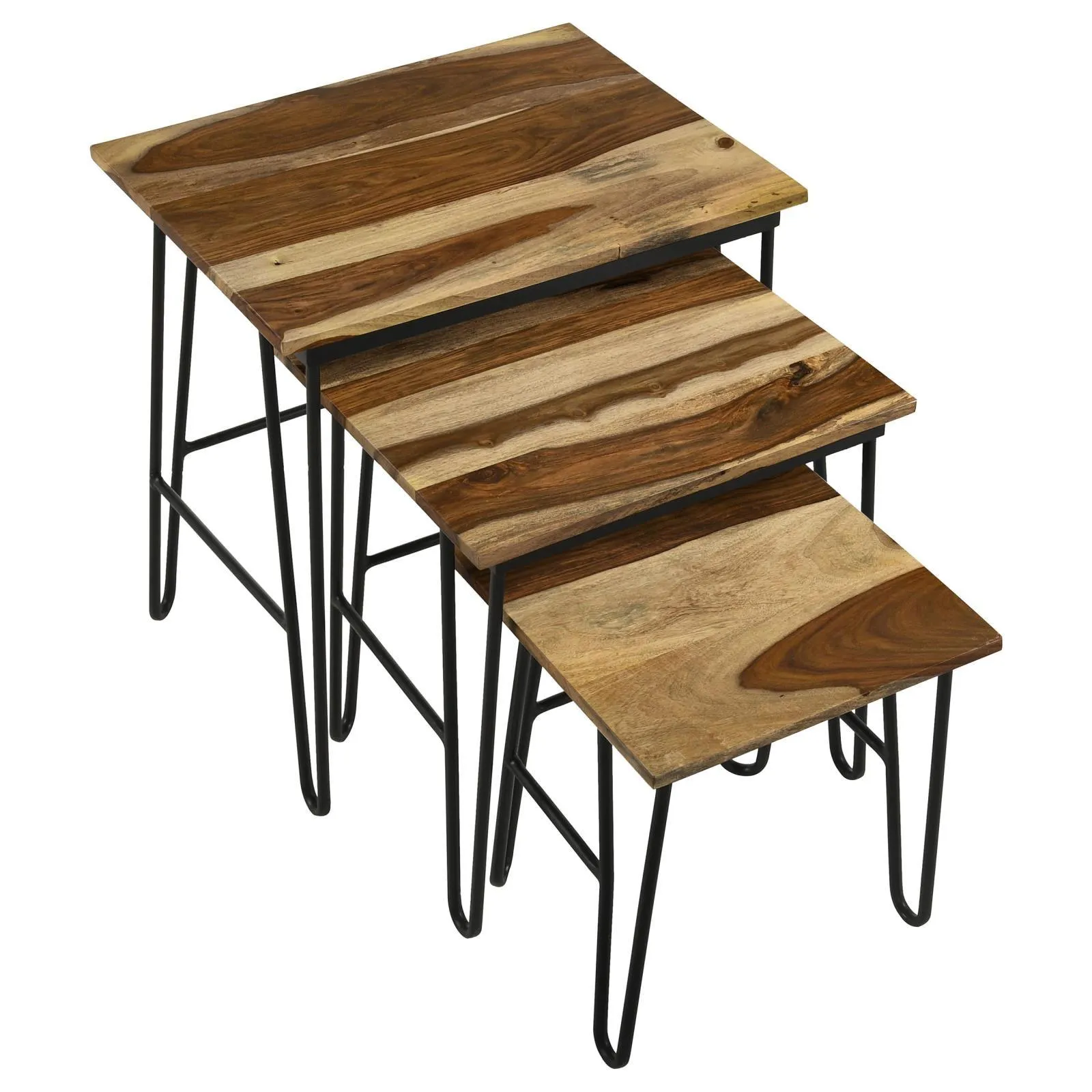 Nayeli Natural and Black 3-Piece Nesting Table with Hairpin Legs - Image 2