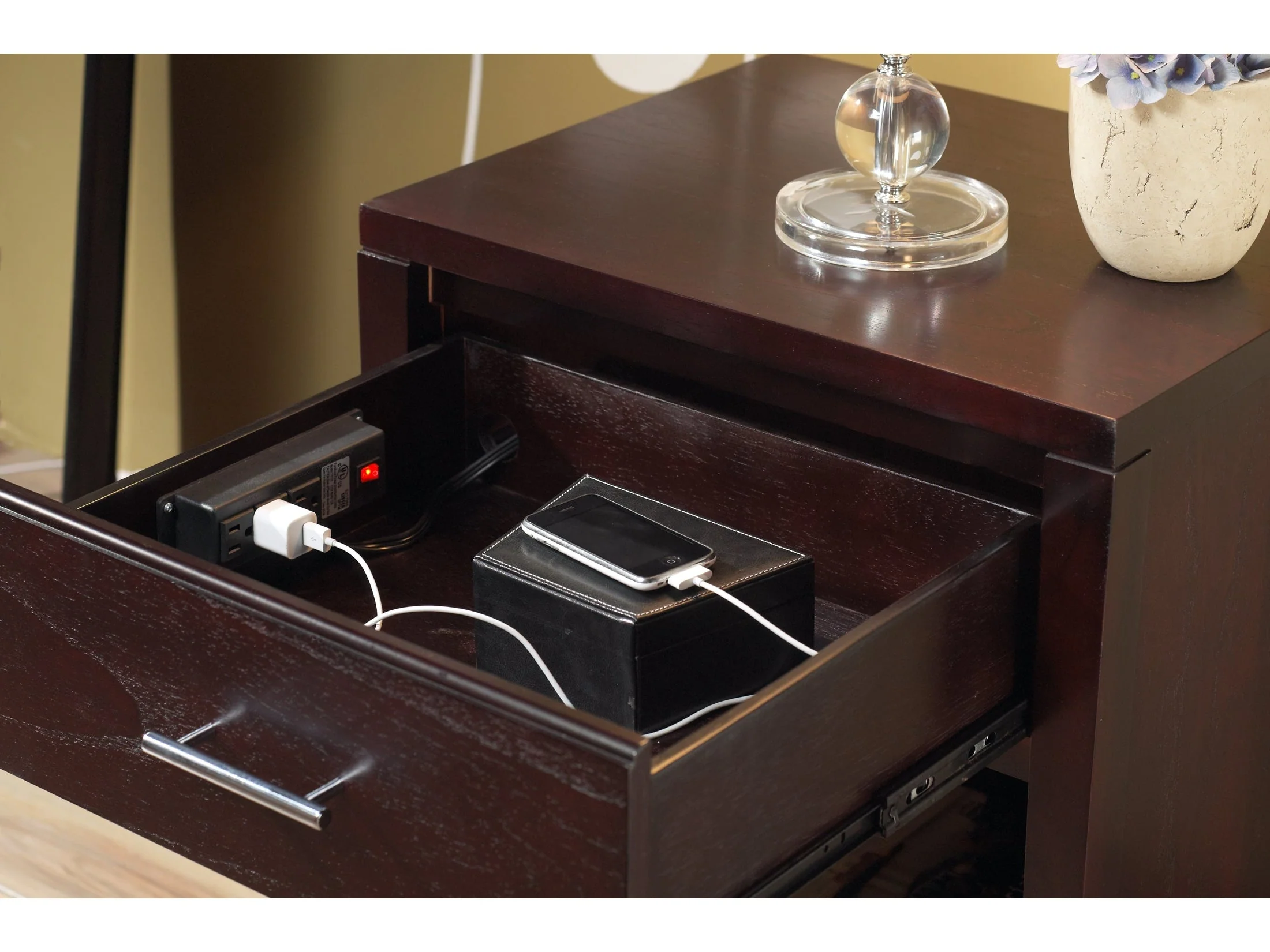 Nevis Charging Station Nightstand in Espresso