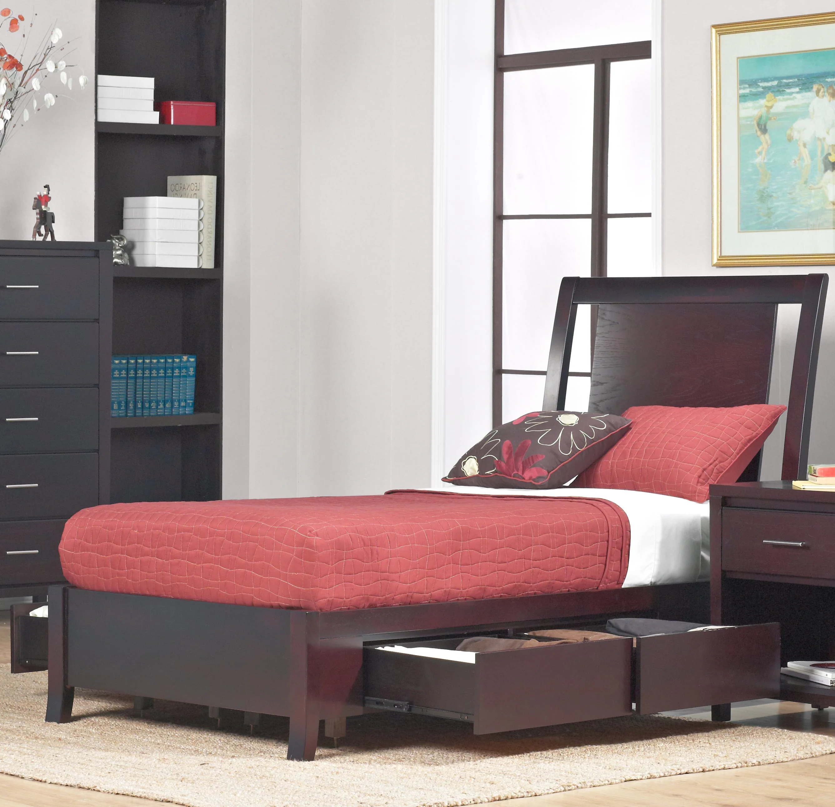Nevis Twin Low Profile Storage Bed in Espresso - Image 2