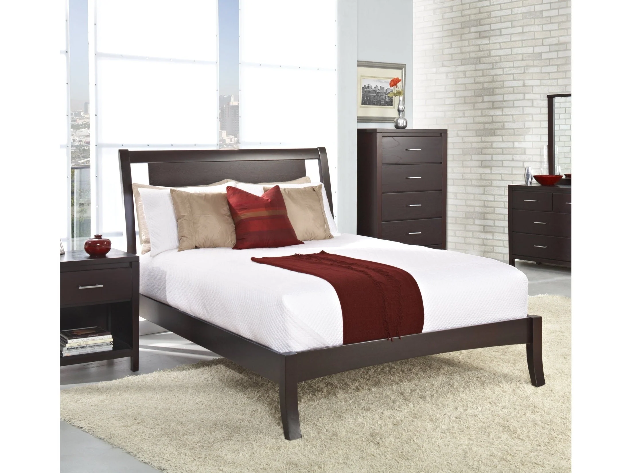 Nevis Wood California King Sleigh Bed in Espresso