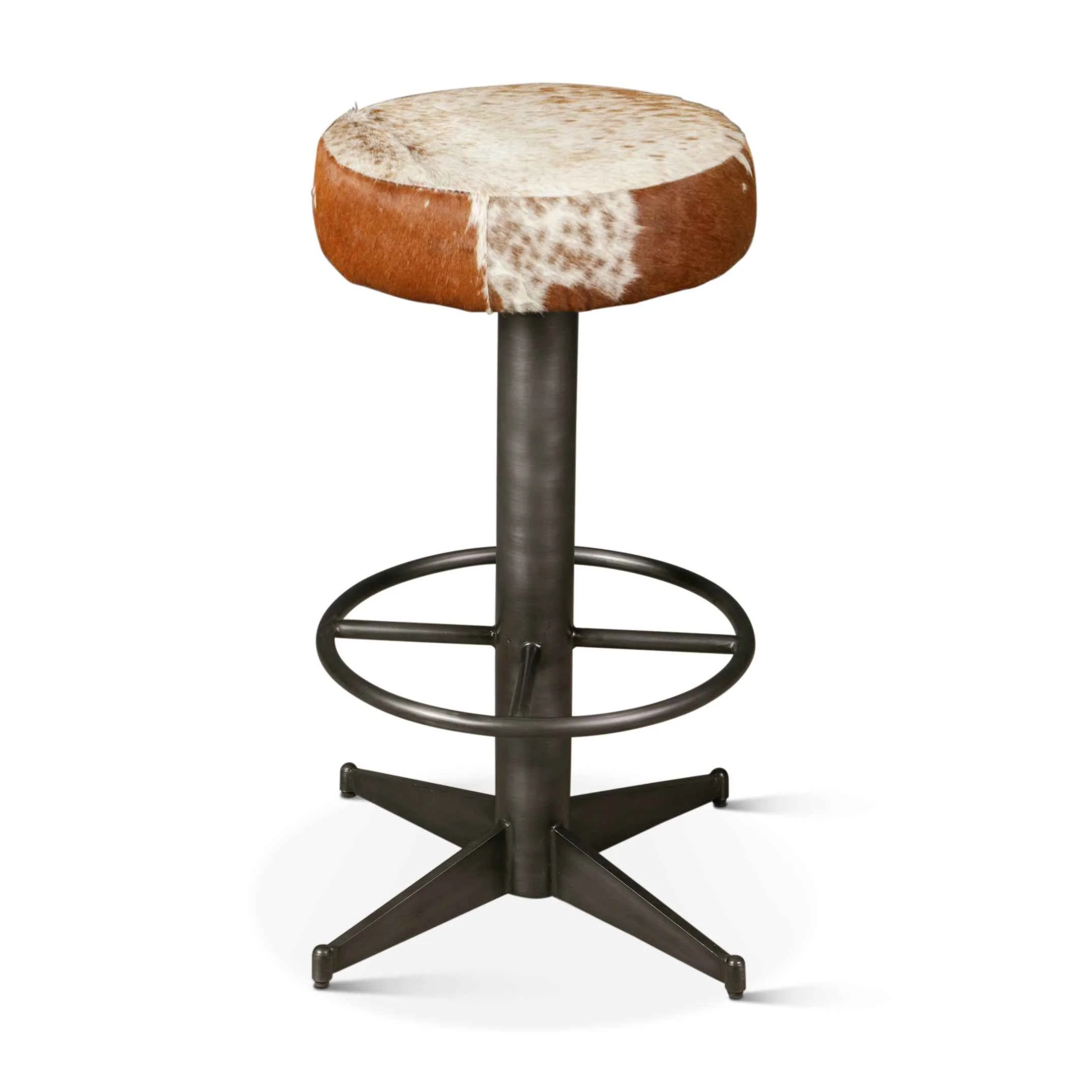 New York 16" Bar Stool in Brown Cowhide Leather and Iron - Image 3