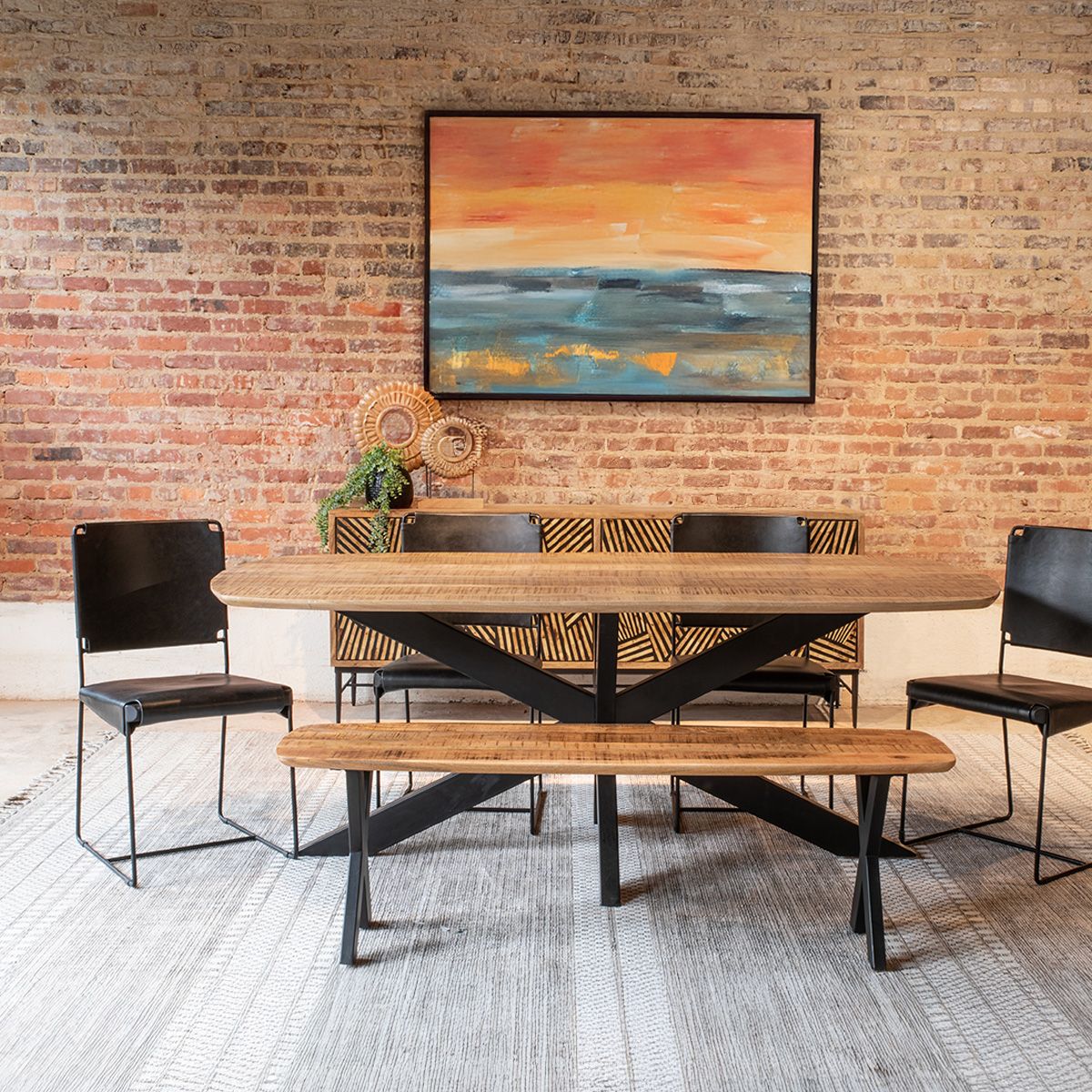 New York 18" Dining Chair in Black Buffalo Leather and Iron, Set of 2 - Image 6